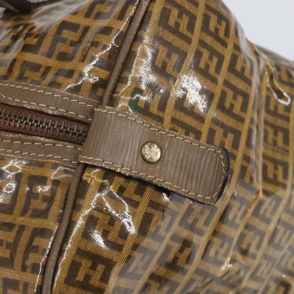 FENDI Zucchino Canvas Boston Bag Enamel Brown Auth ep11985
