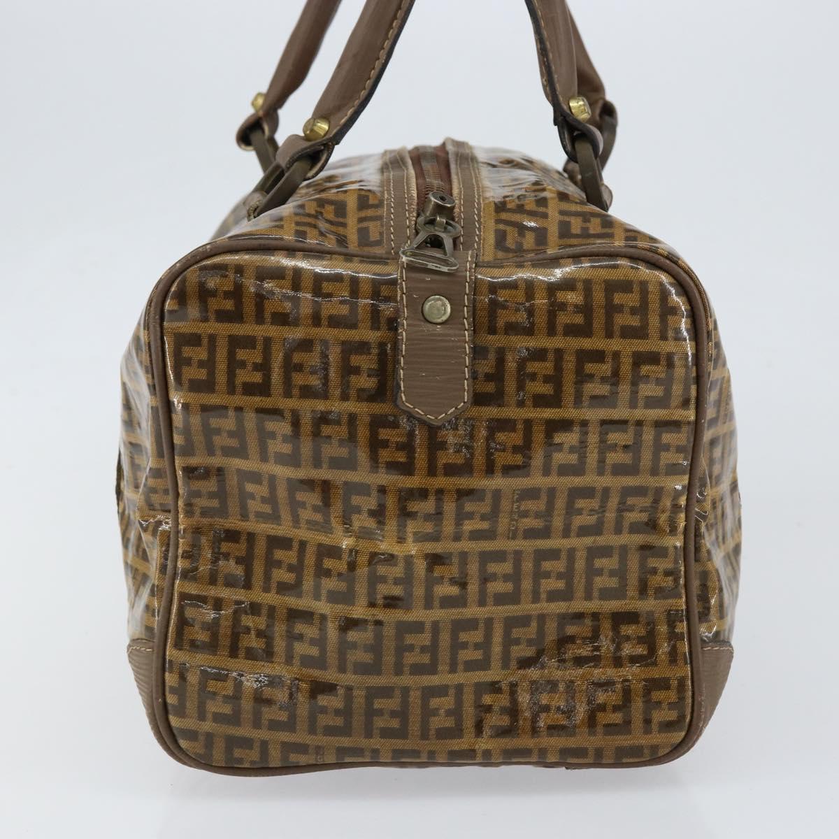 FENDI Zucchino Canvas Boston Bag Enamel Brown Auth ep11985