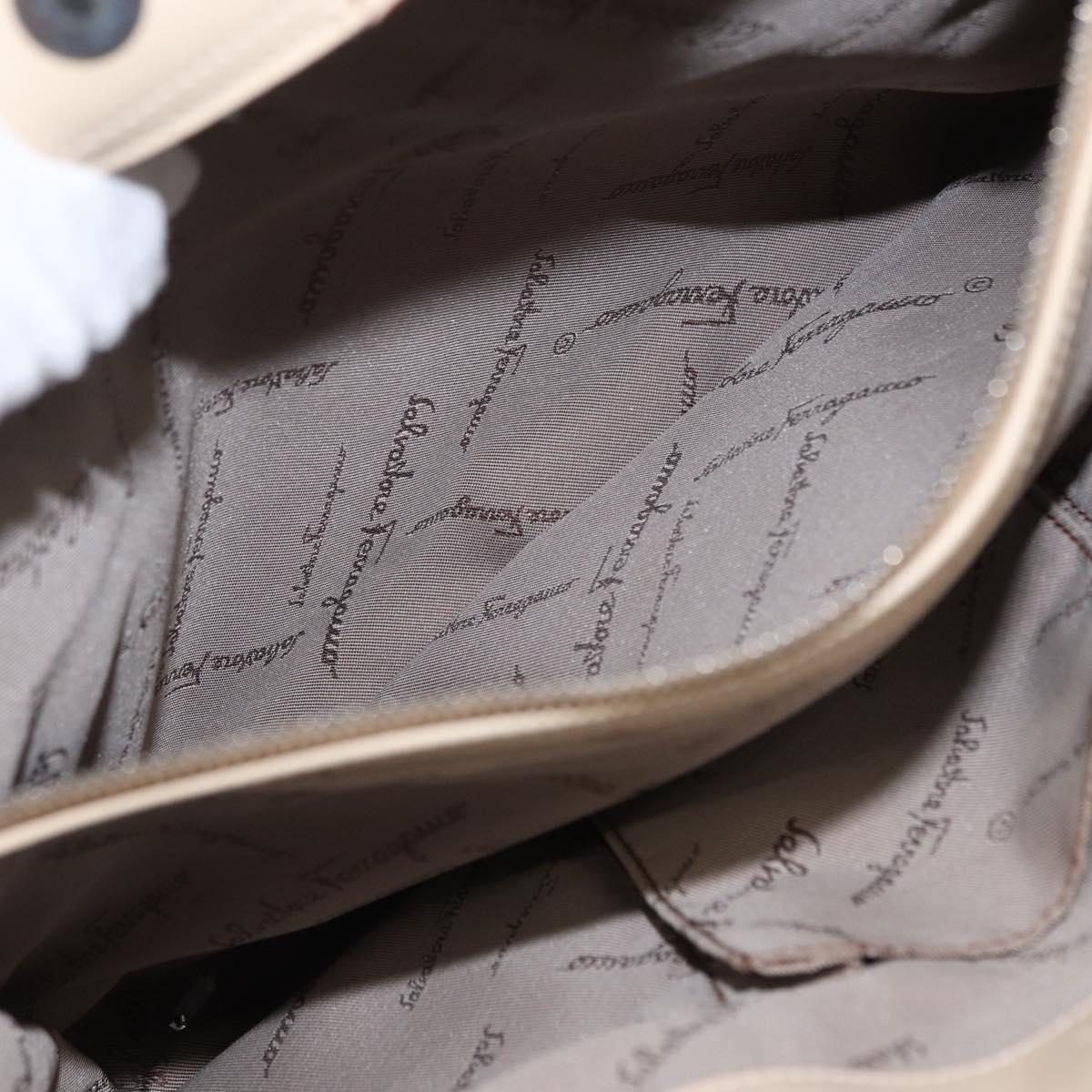 Salvatore Ferragamo Gancini Hand Bag Nylon Beige Silver Auth ep11986