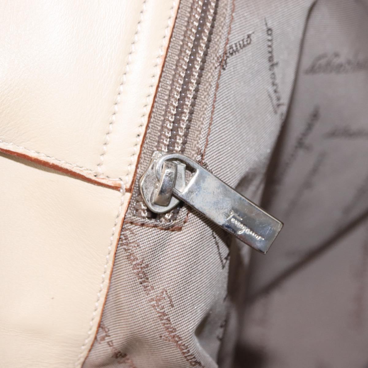 Salvatore Ferragamo Gancini Hand Bag Nylon Beige Silver Auth ep11986