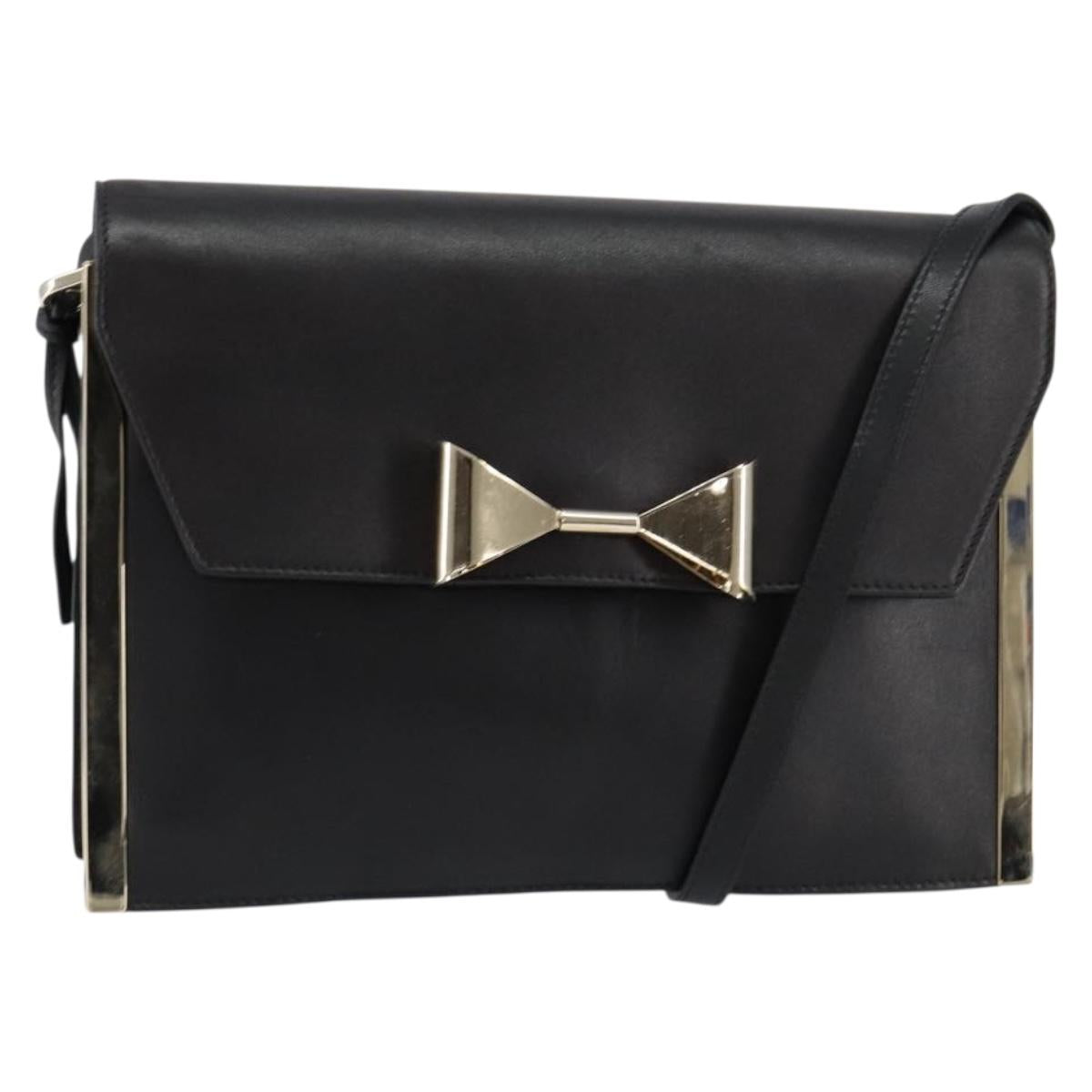 Chloe Shoulder Bag Leather Black Gold Auth ep11990