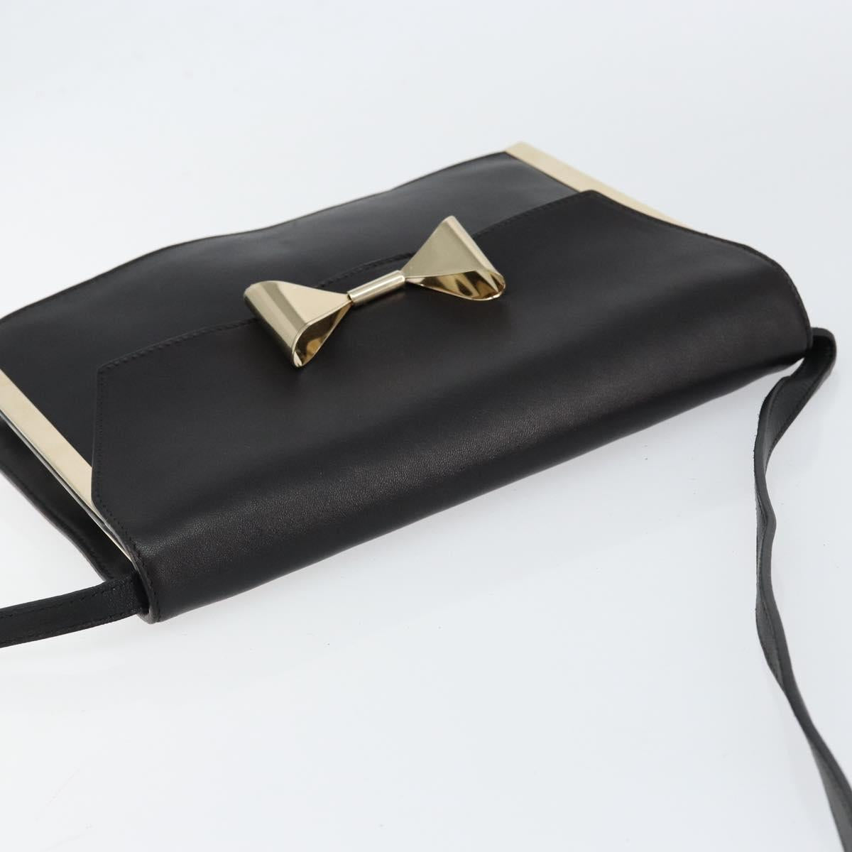 Chloe Shoulder Bag Leather Black Gold Auth ep11990