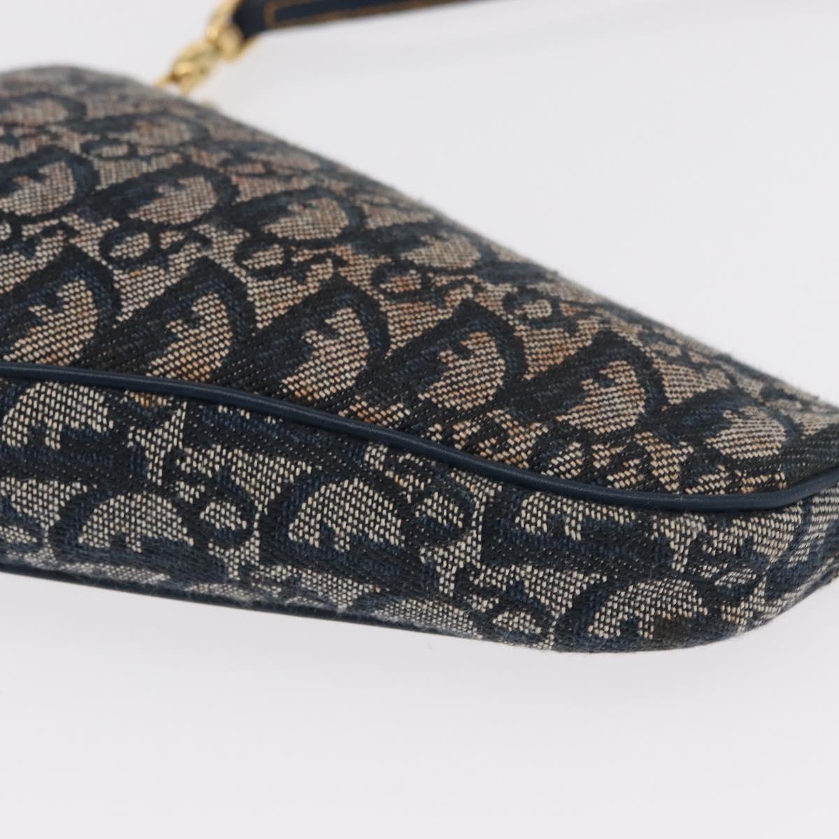 Christian Dior Trotter Canvas Saddle Pouch Navy Gold Auth ep11991