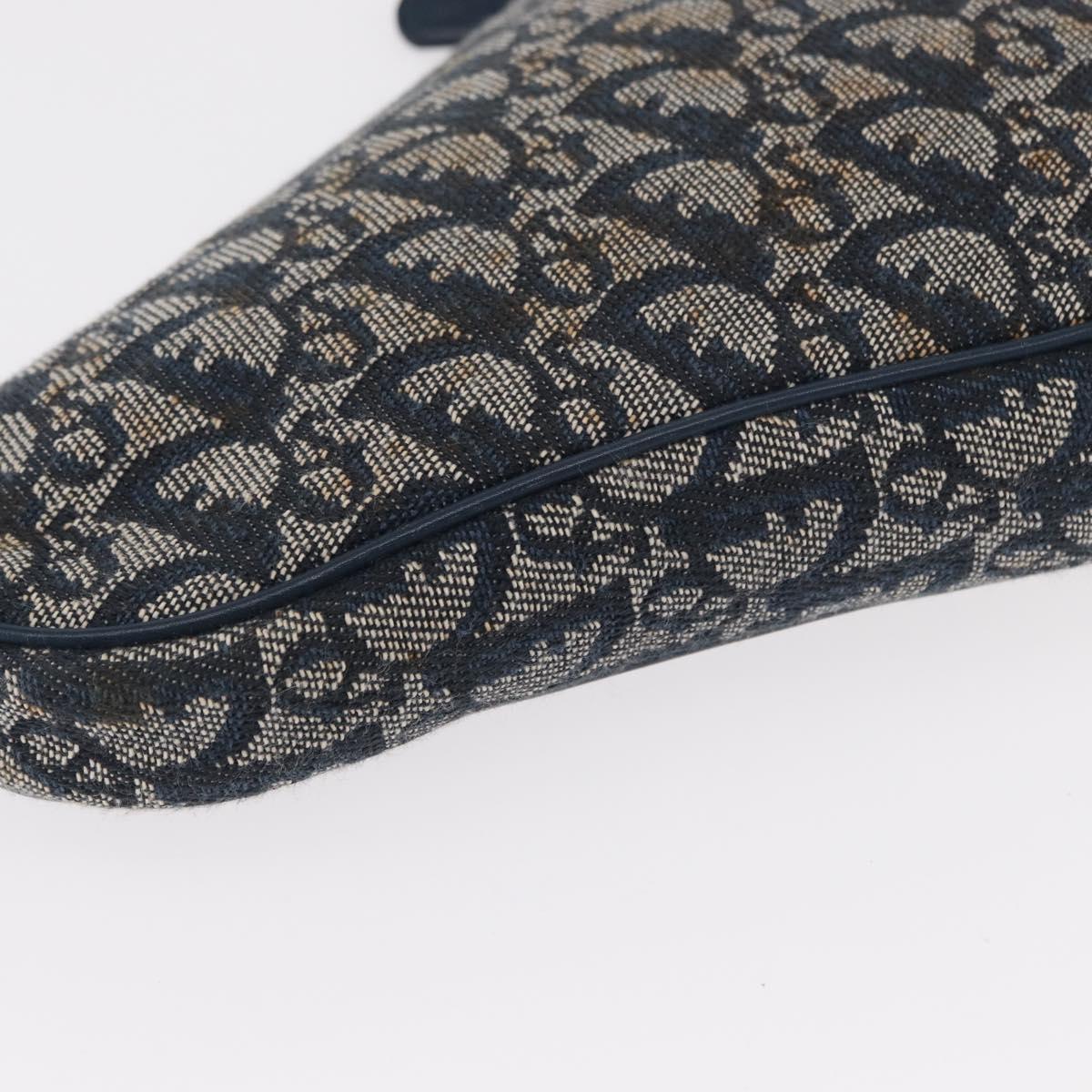 Christian Dior Trotter Canvas Saddle Pouch Navy Gold Auth ep11991