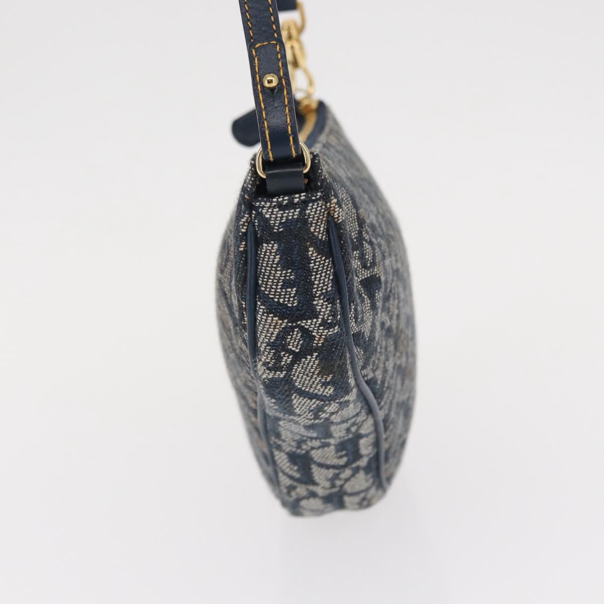 Christian Dior Trotter Canvas Saddle Pouch Navy Gold Auth ep11991