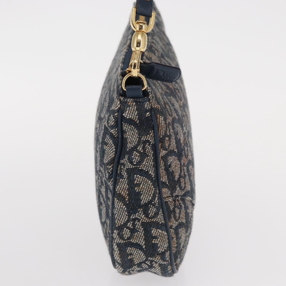 Christian Dior Trotter Canvas Saddle Pouch Navy Gold Auth ep11991