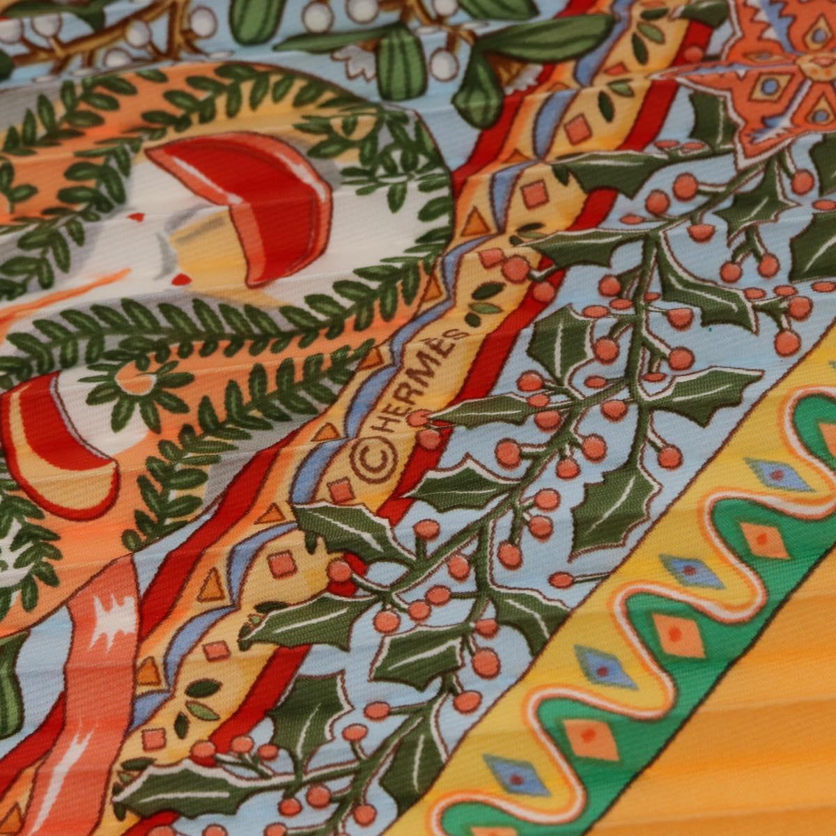 HERMES Pleated Carre 90 Scarf ""Axis Mundi"" Silk Orange Auth ep11993