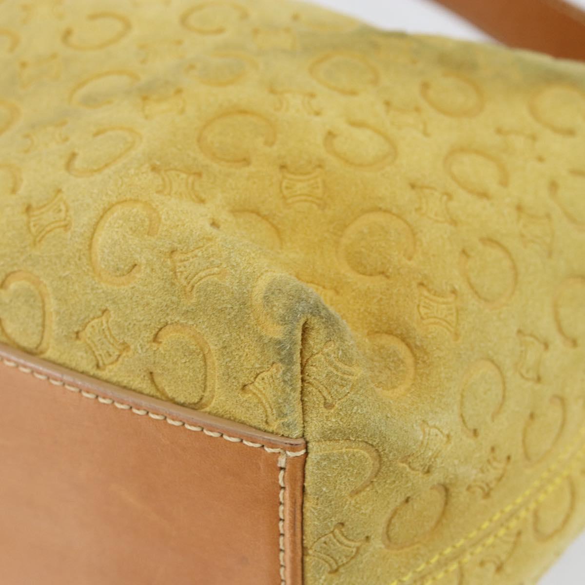 CELINE C Macadam Canvas Hand Bag Suede Yellow Gold Auth ep11999