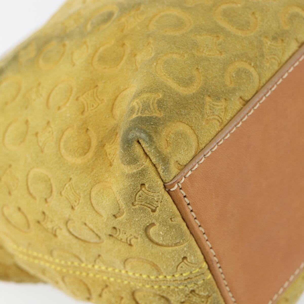 CELINE C Macadam Canvas Hand Bag Suede Yellow Gold Auth ep11999