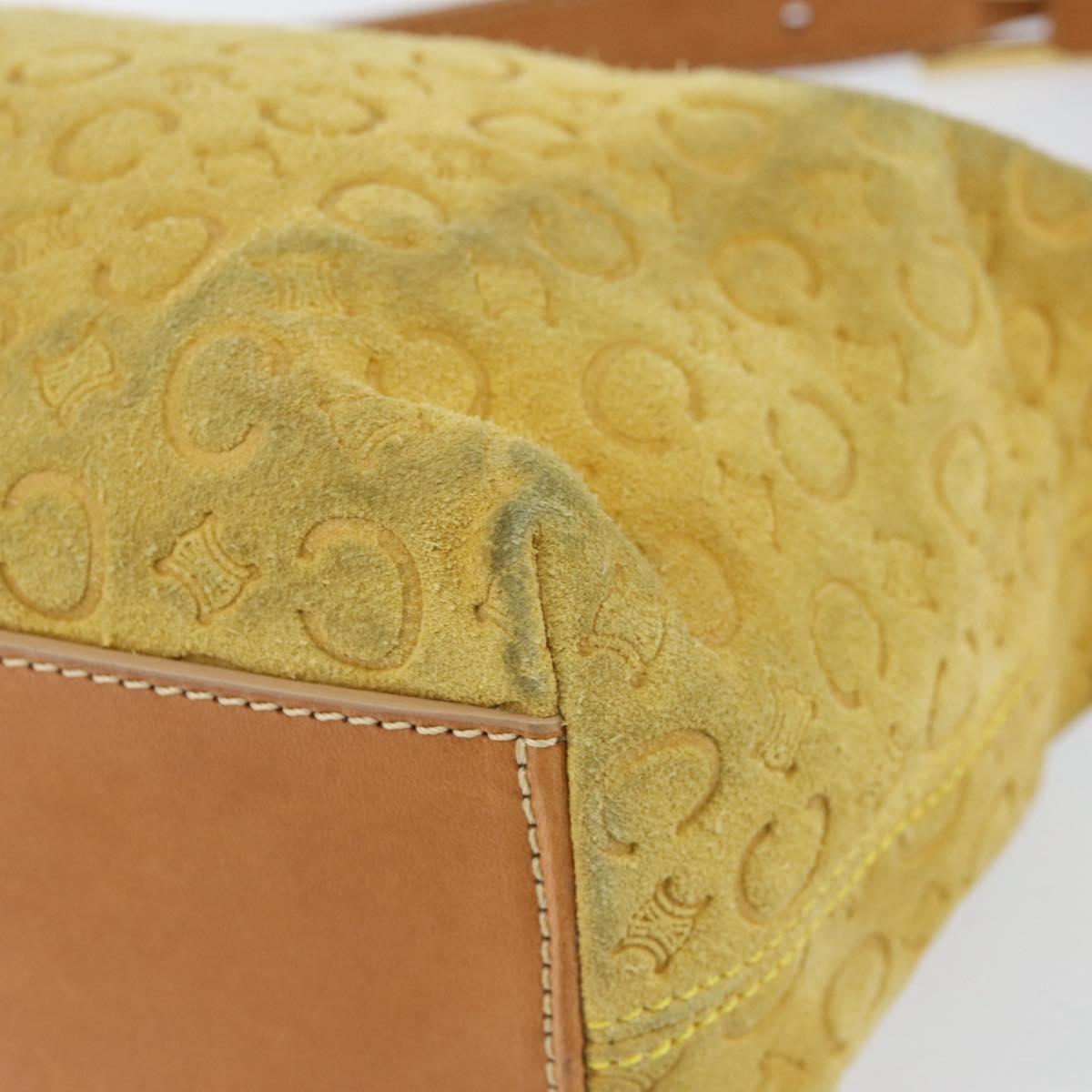 CELINE C Macadam Canvas Hand Bag Suede Yellow Gold Auth ep11999