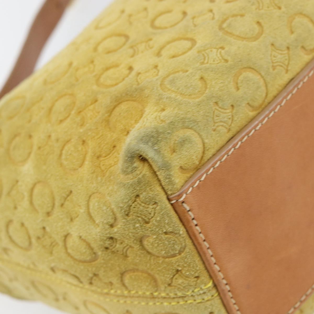 CELINE C Macadam Canvas Hand Bag Suede Yellow Gold Auth ep11999