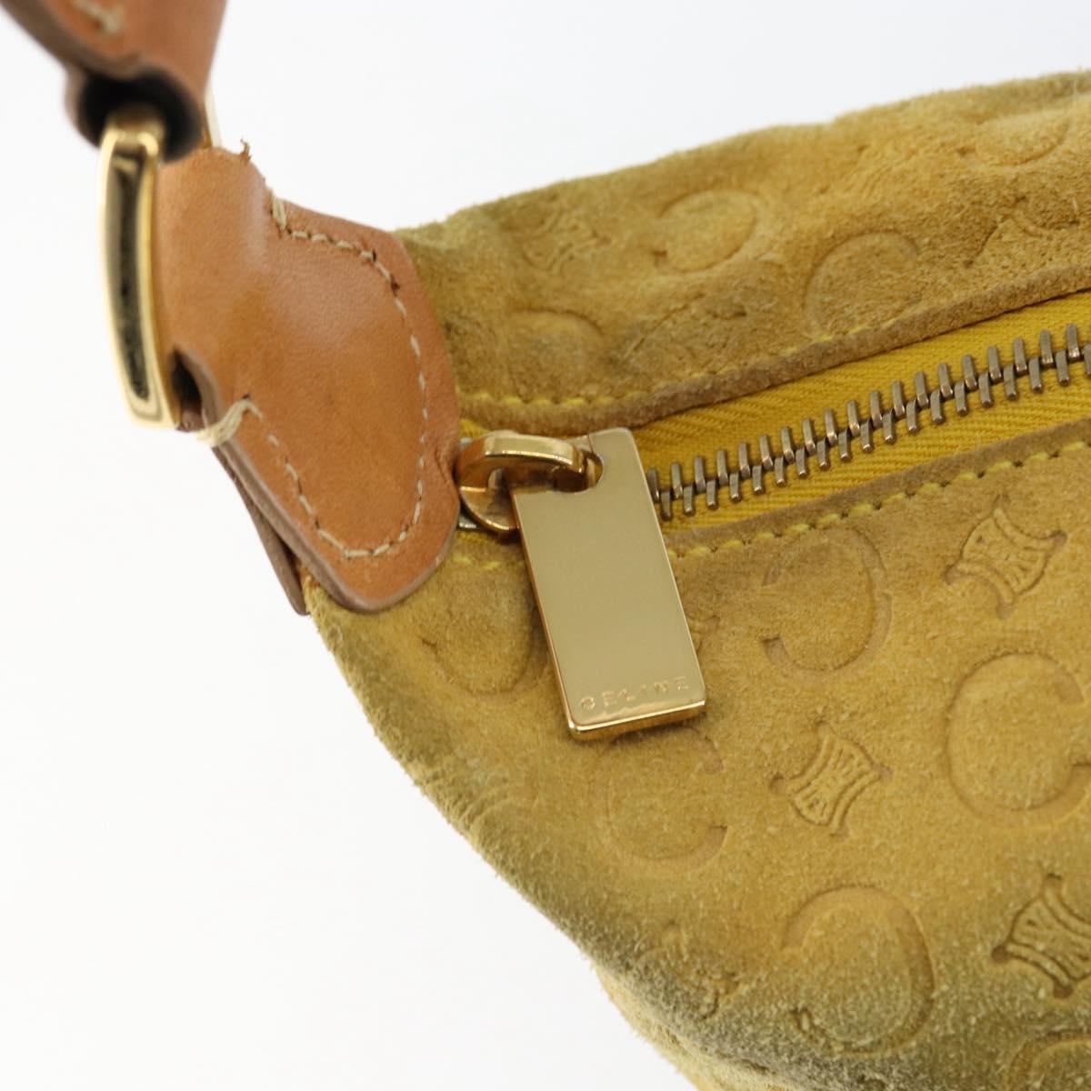 CELINE C Macadam Canvas Hand Bag Suede Yellow Gold Auth ep11999