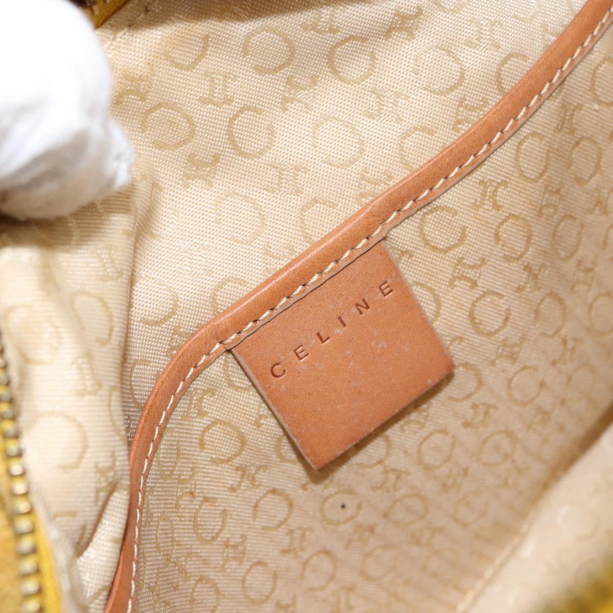 CELINE C Macadam Canvas Hand Bag Suede Yellow Gold Auth ep11999