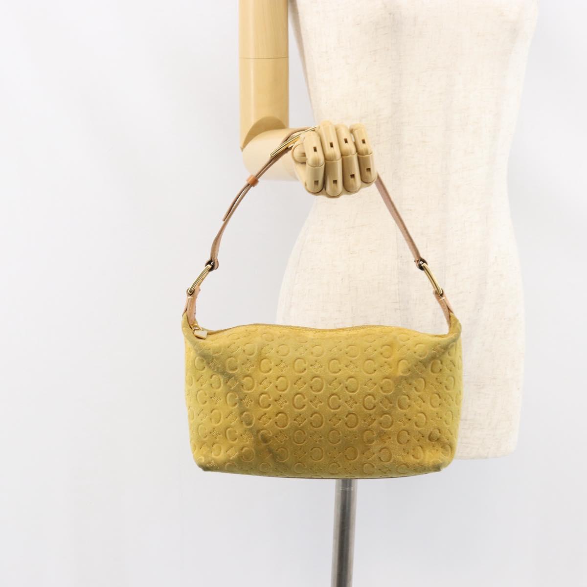 CELINE C Macadam Canvas Hand Bag Suede Yellow Gold Auth ep11999
