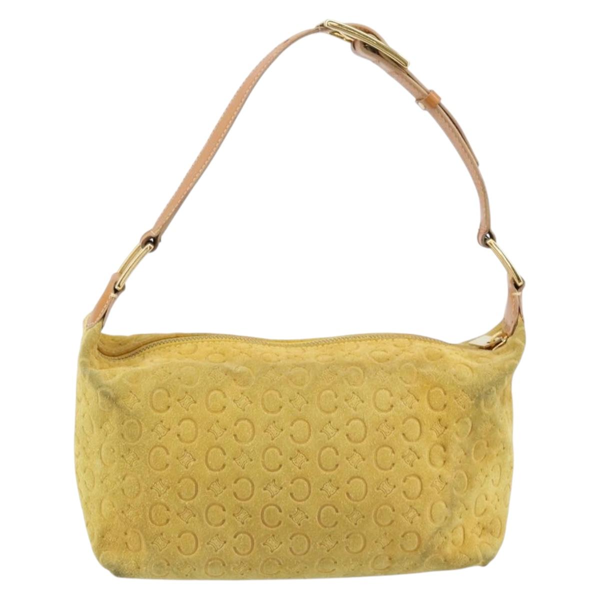CELINE C Macadam Canvas Hand Bag Suede Yellow Gold Auth ep11999