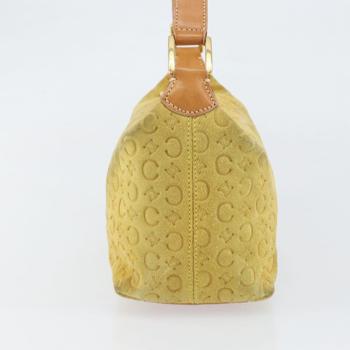 CELINE C Macadam Canvas Hand Bag Suede Yellow Gold Auth ep11999