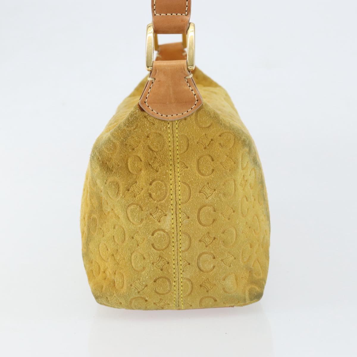 CELINE C Macadam Canvas Hand Bag Suede Yellow Gold Auth ep11999