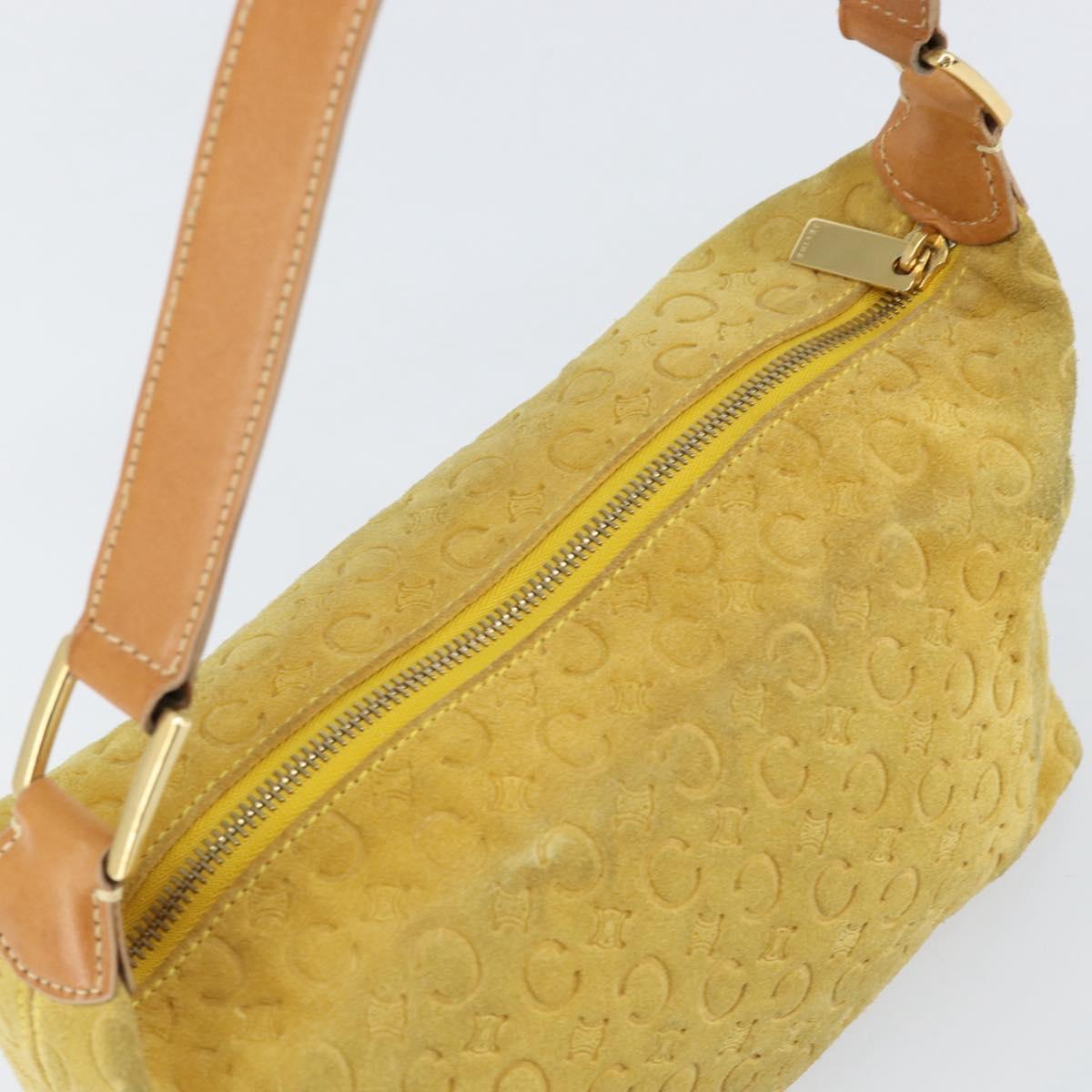 CELINE C Macadam Canvas Hand Bag Suede Yellow Gold Auth ep11999