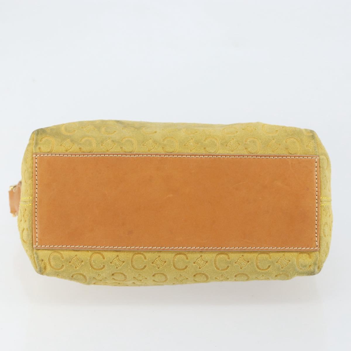 CELINE C Macadam Canvas Hand Bag Suede Yellow Gold Auth ep11999