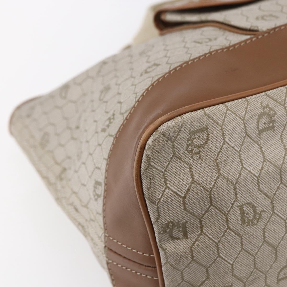 Christian Dior Honeycomb Canvas Tote Bag PVC Leather Beige Auth ep12001