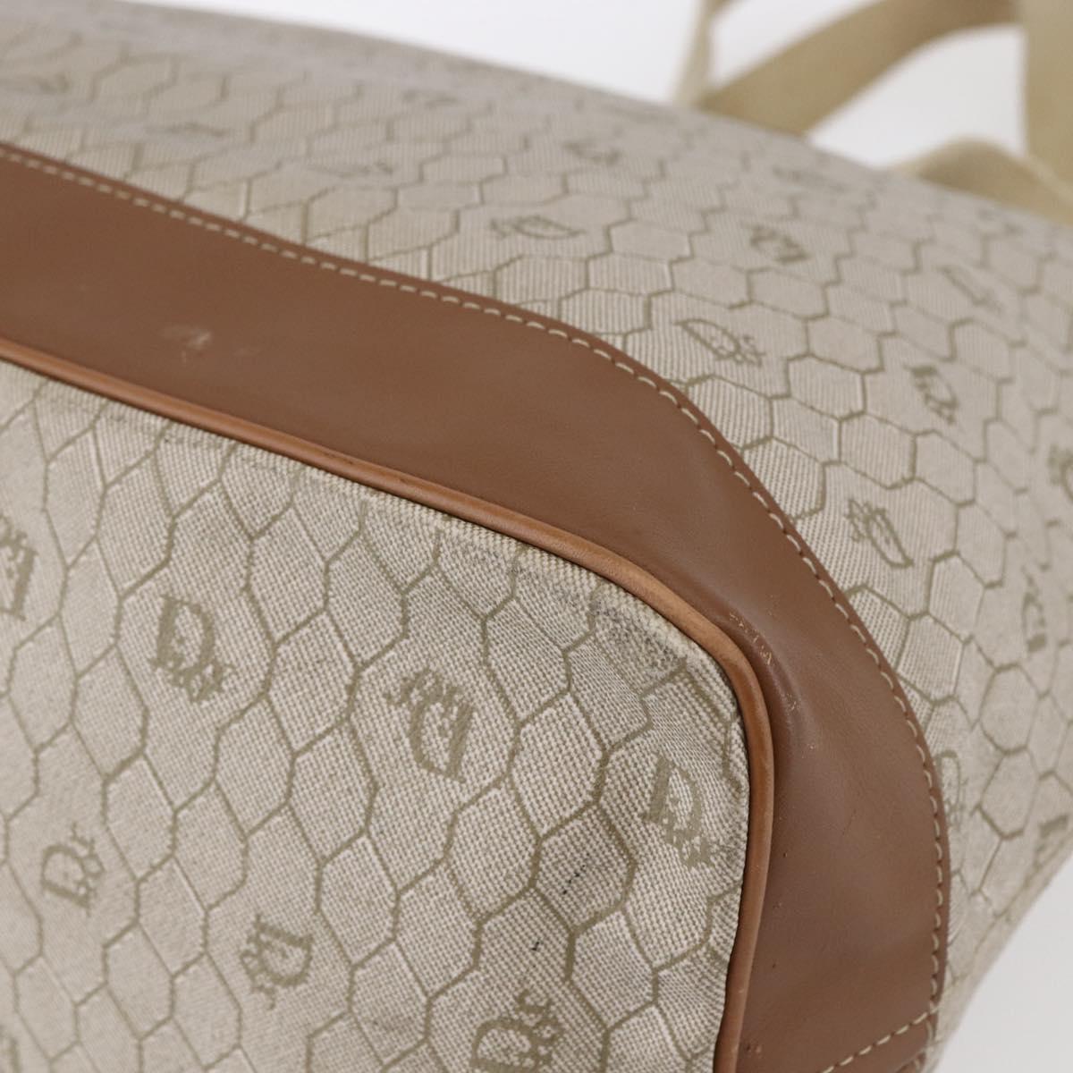 Christian Dior Honeycomb Canvas Tote Bag PVC Leather Beige Auth ep12001