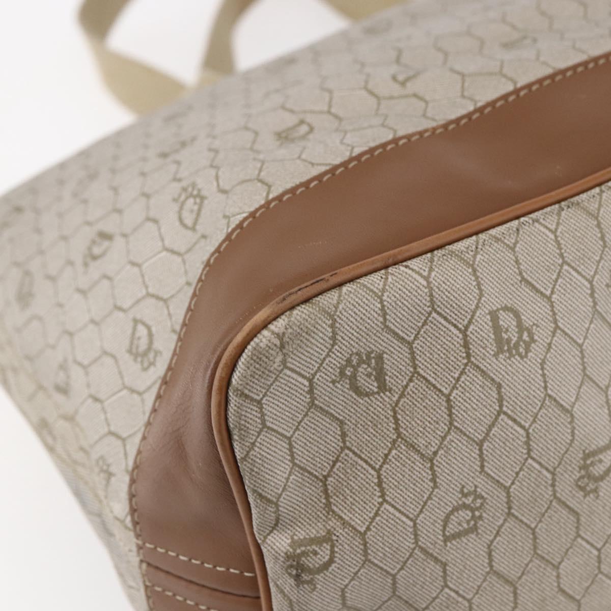 Christian Dior Honeycomb Canvas Tote Bag PVC Leather Beige Auth ep12001