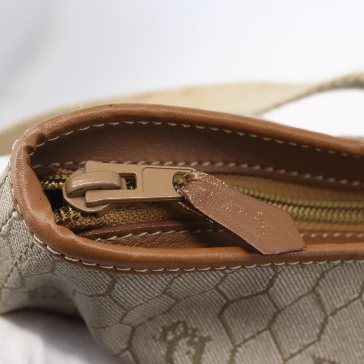 Christian Dior Honeycomb Canvas Tote Bag PVC Leather Beige Auth ep12001