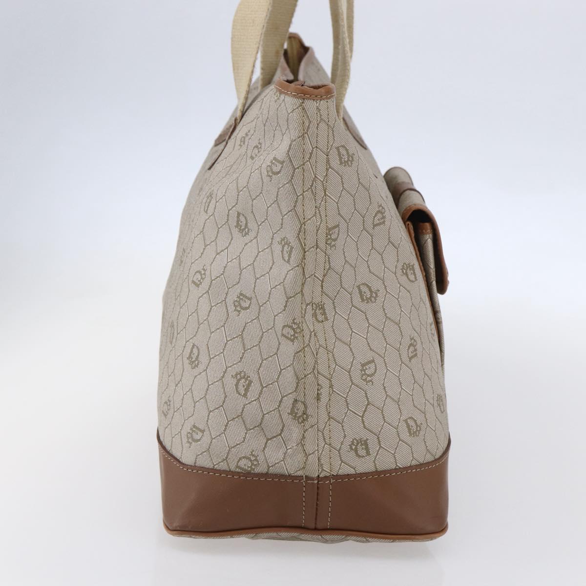Christian Dior Honeycomb Canvas Tote Bag PVC Leather Beige Auth ep12001