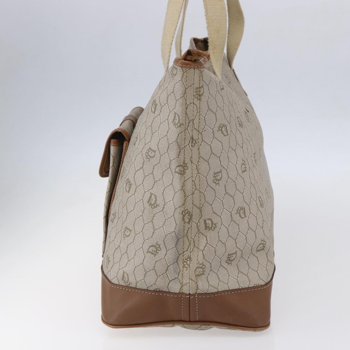Christian Dior Honeycomb Canvas Tote Bag PVC Leather Beige Auth ep12001