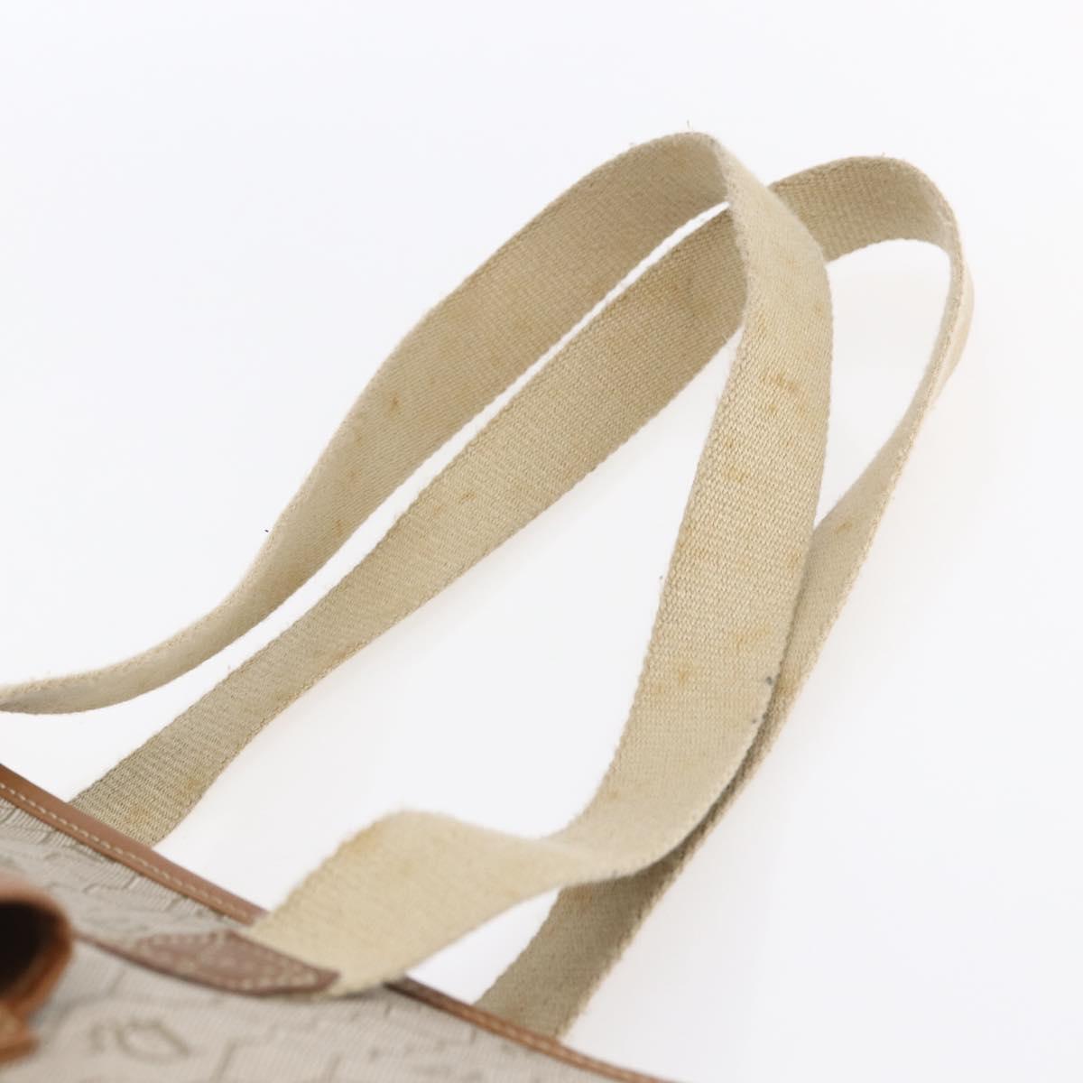 Christian Dior Honeycomb Canvas Tote Bag PVC Leather Beige Auth ep12001