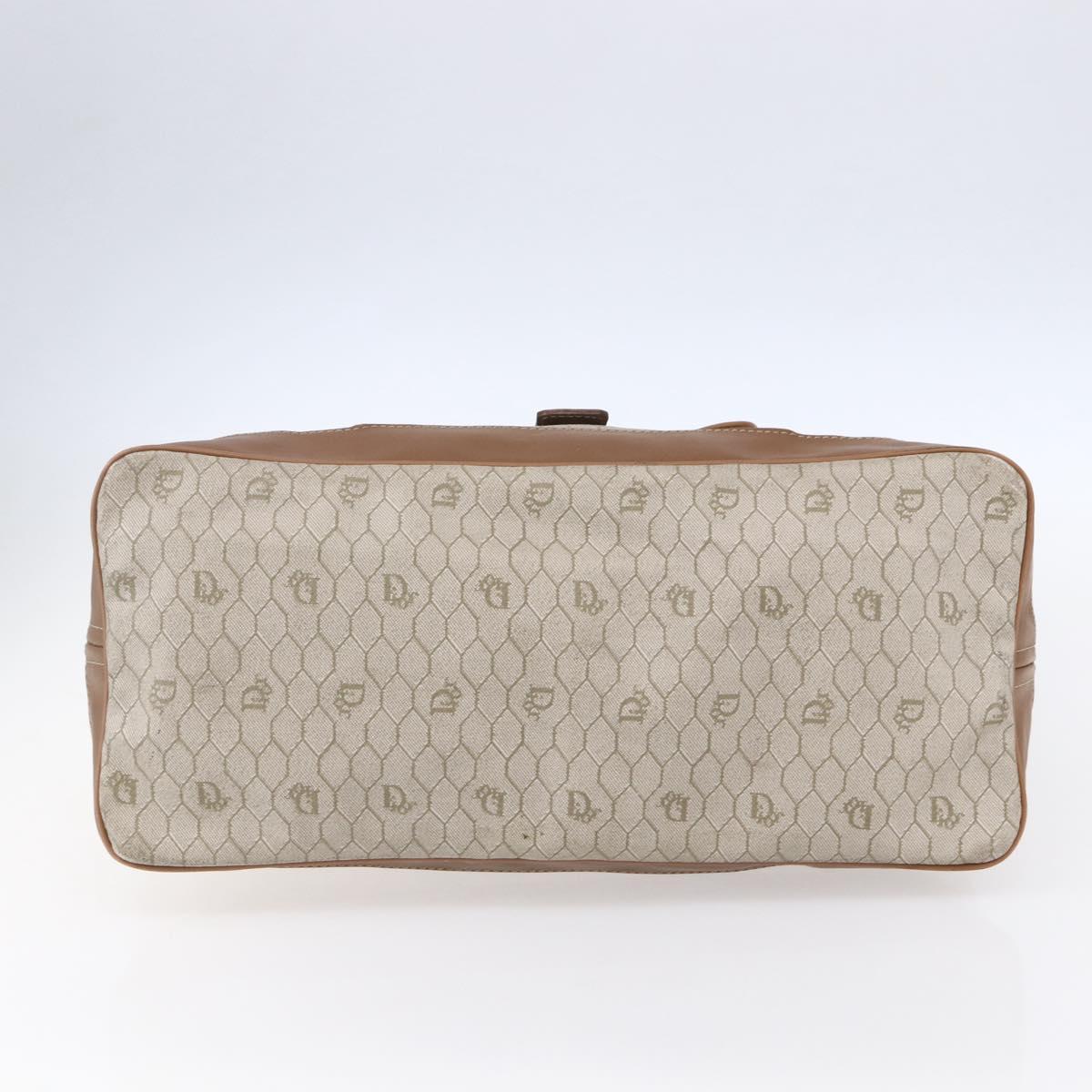 Christian Dior Honeycomb Canvas Tote Bag PVC Leather Beige Auth ep12001