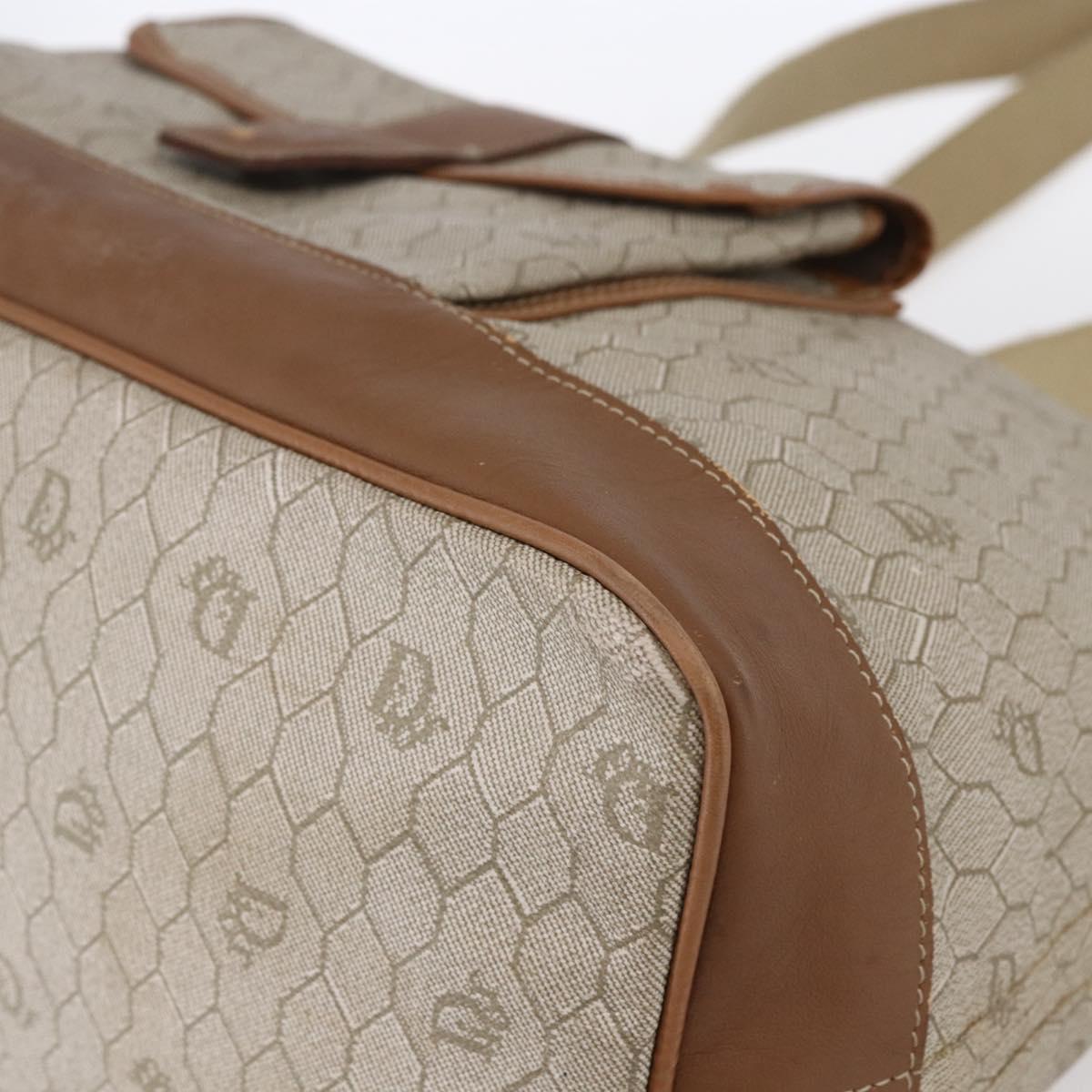 Christian Dior Honeycomb Canvas Tote Bag PVC Leather Beige Auth ep12002
