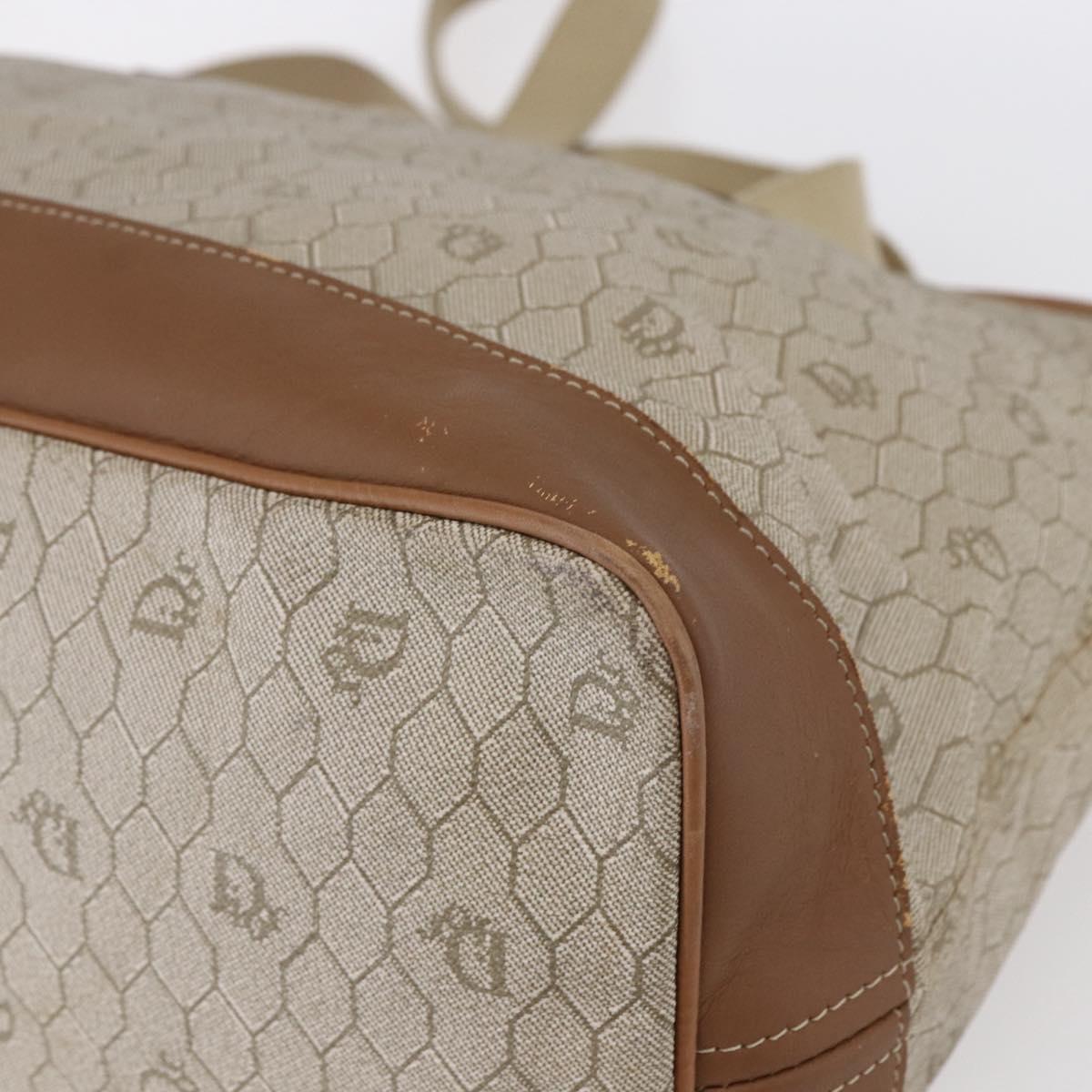 Christian Dior Honeycomb Canvas Tote Bag PVC Leather Beige Auth ep12002
