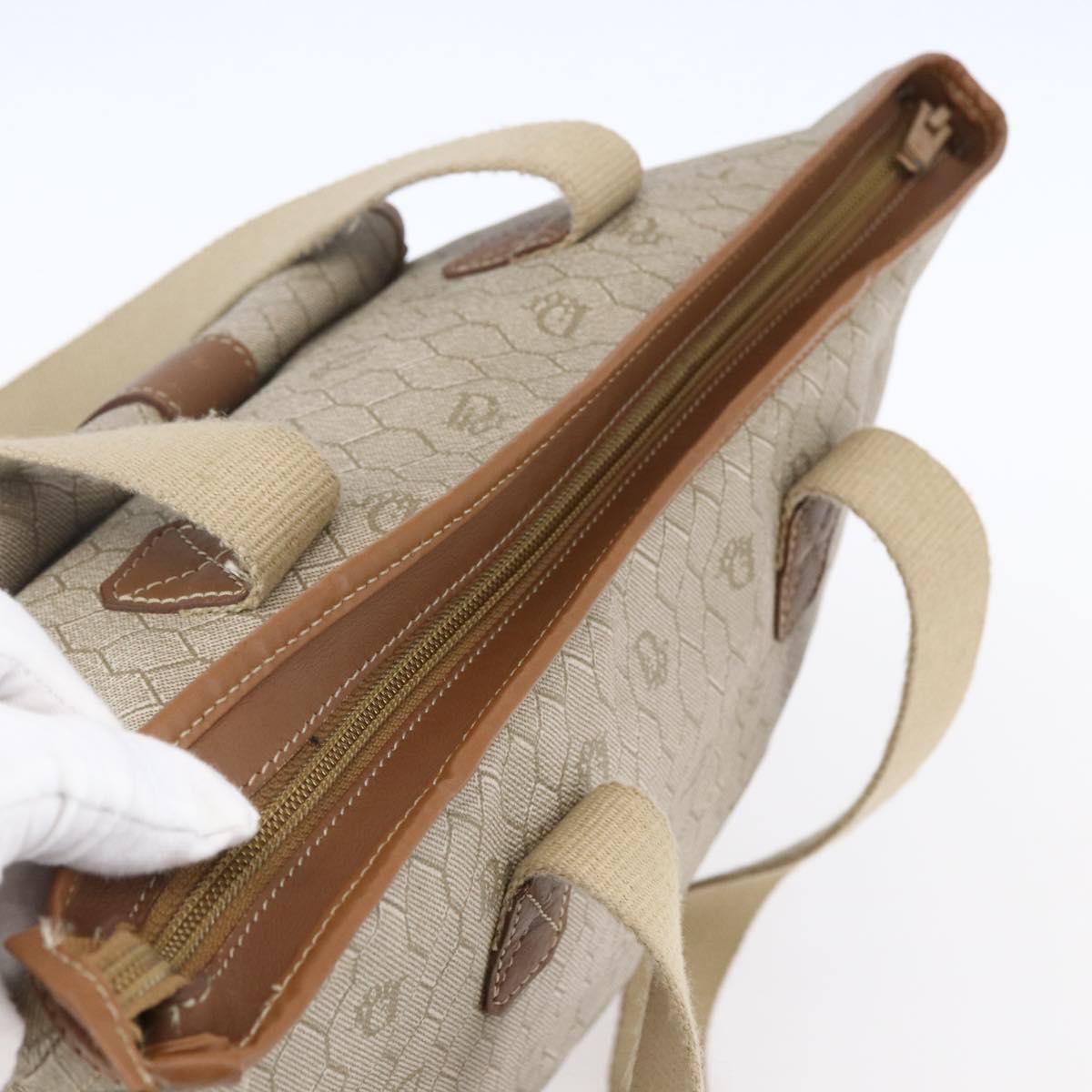 Christian Dior Honeycomb Canvas Tote Bag PVC Leather Beige Auth ep12002