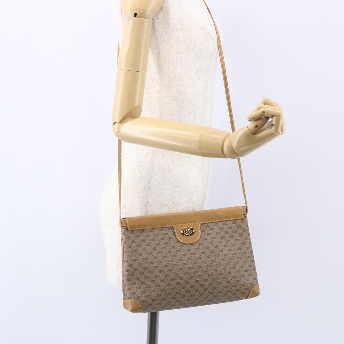 GUCCI Micro GG Supreme Shoulder Bag PVC Beige Gold Auth ep12007