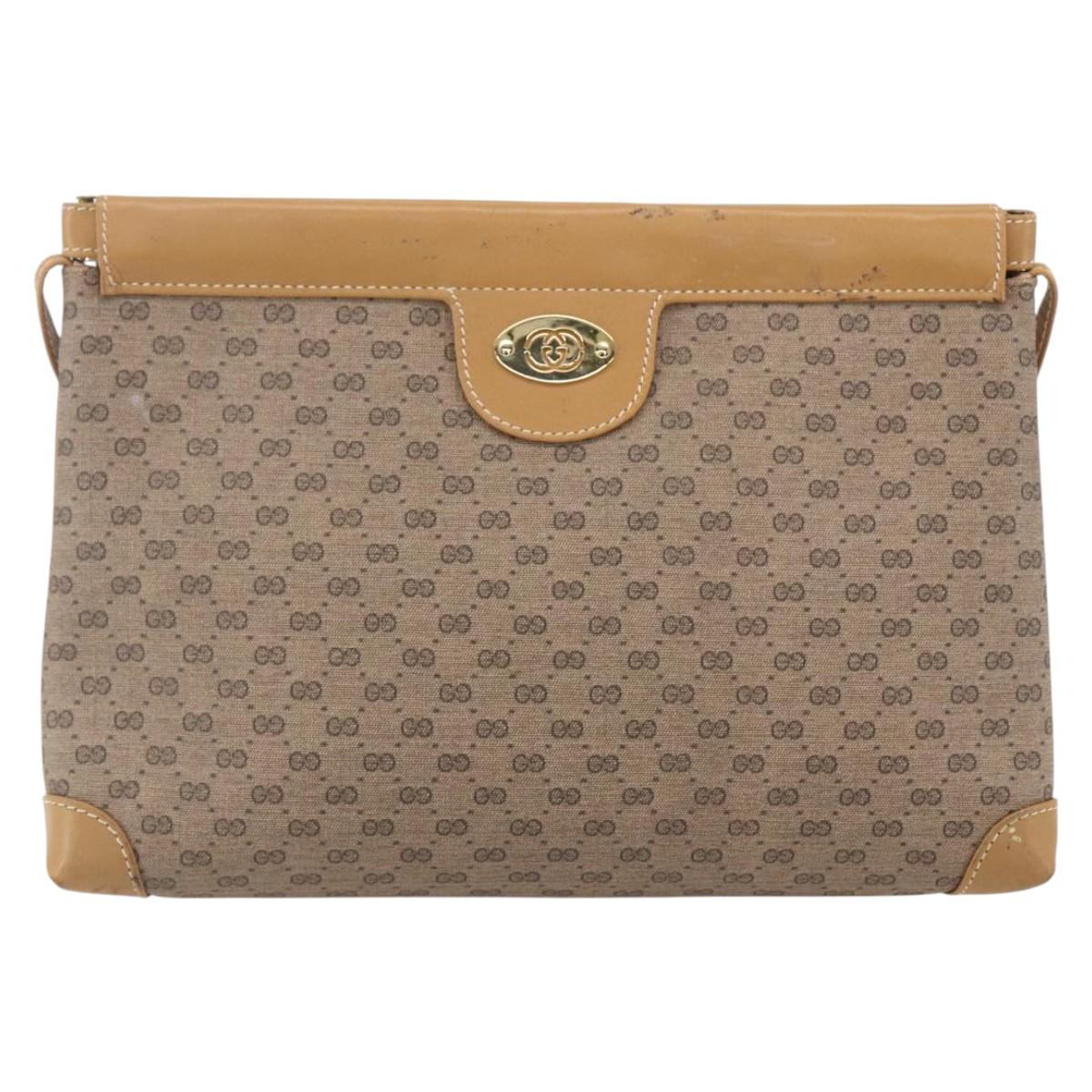 GUCCI Micro GG Supreme Shoulder Bag PVC Beige Gold Auth ep12007