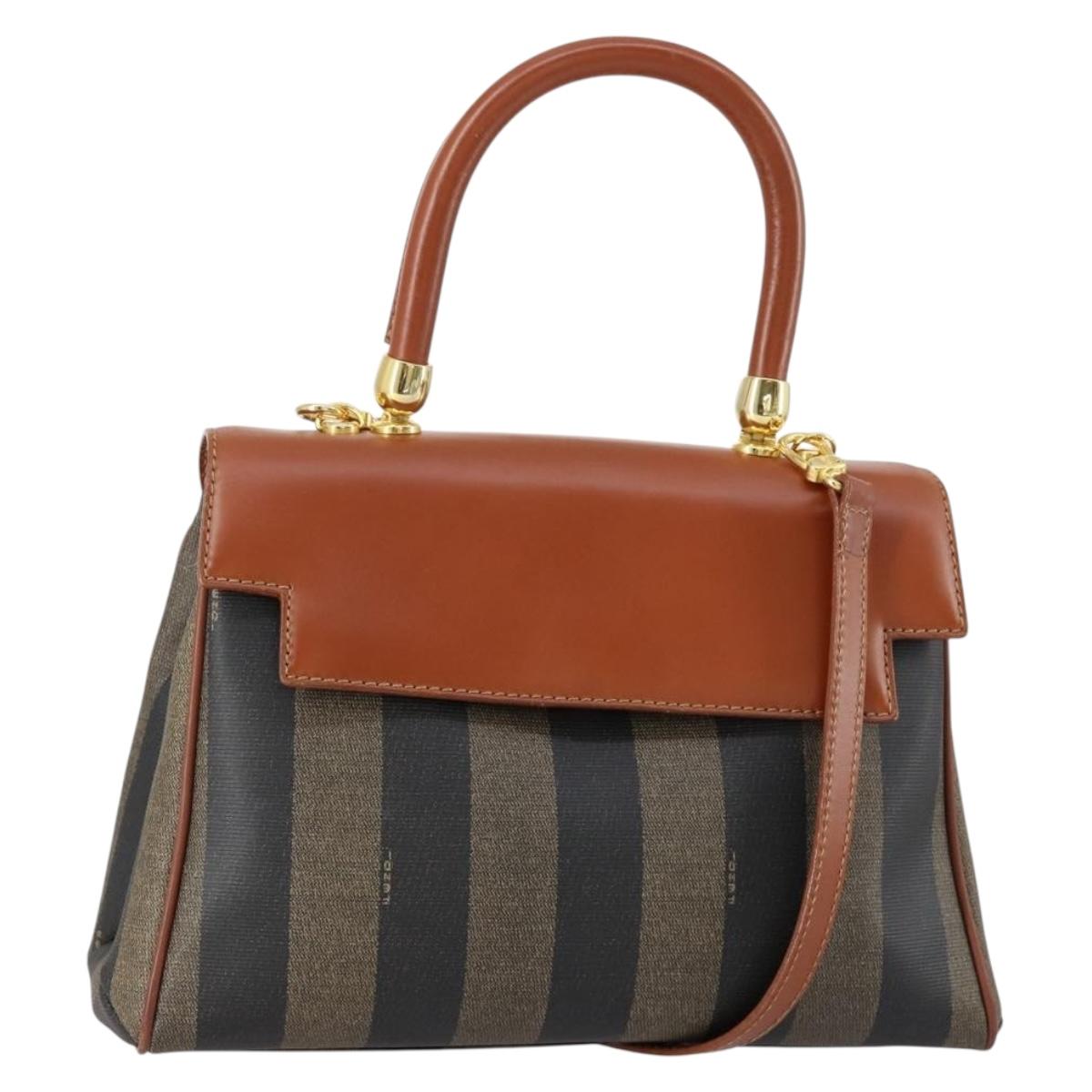 FENDI Pecan Canvas Hand Bag PVC 2way Black Brown Auth ep12011