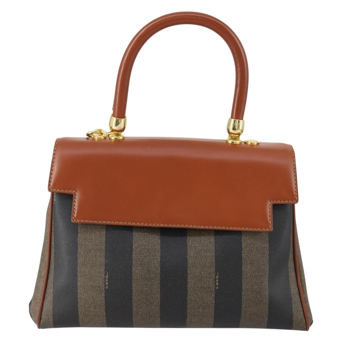 FENDI Pecan Canvas Hand Bag PVC 2way Black Brown Auth ep12011