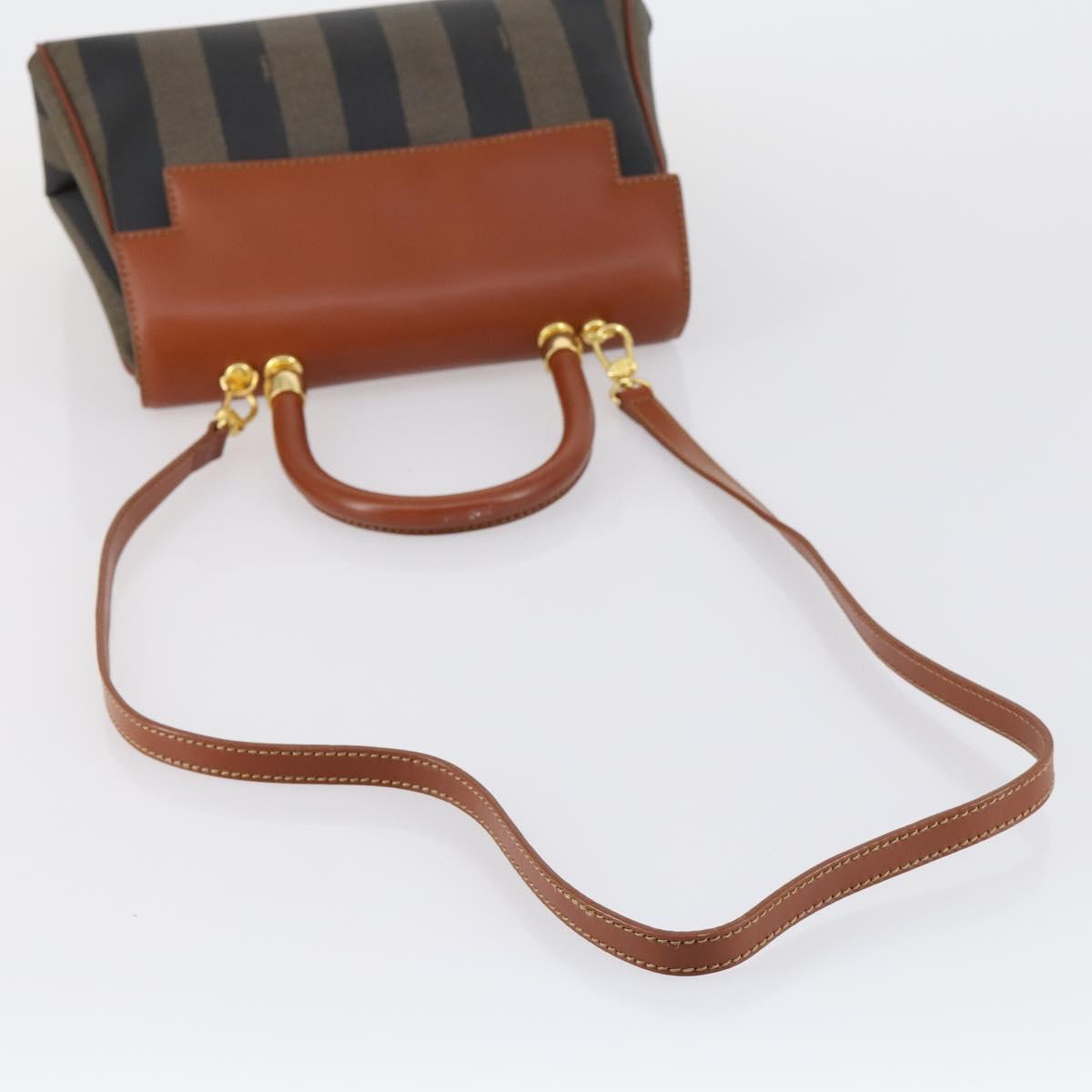 FENDI Pecan Canvas Hand Bag PVC 2way Black Brown Auth ep12011