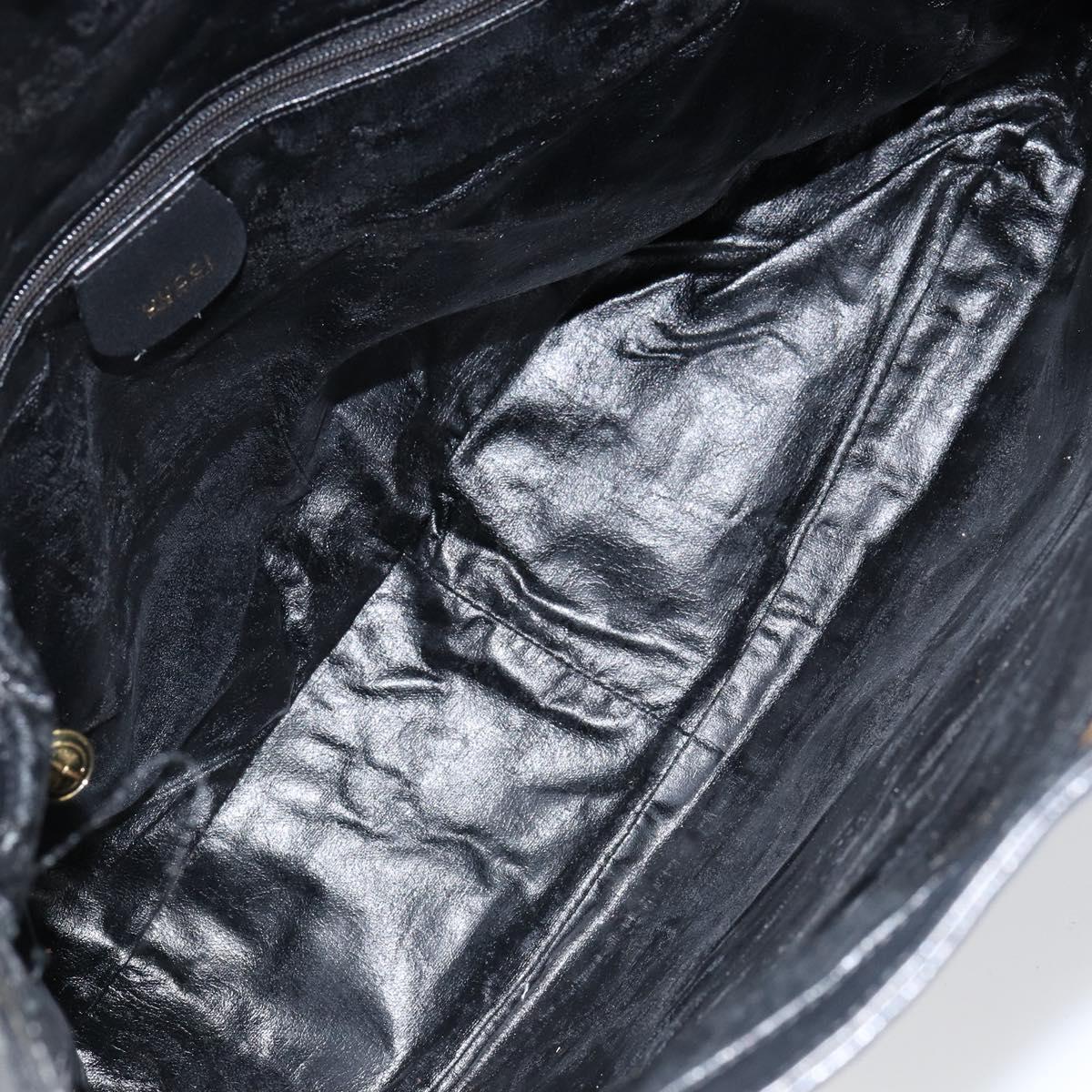 GUCCI Bamboo Shoulder Bag Leather Black Gold Auth ep12014