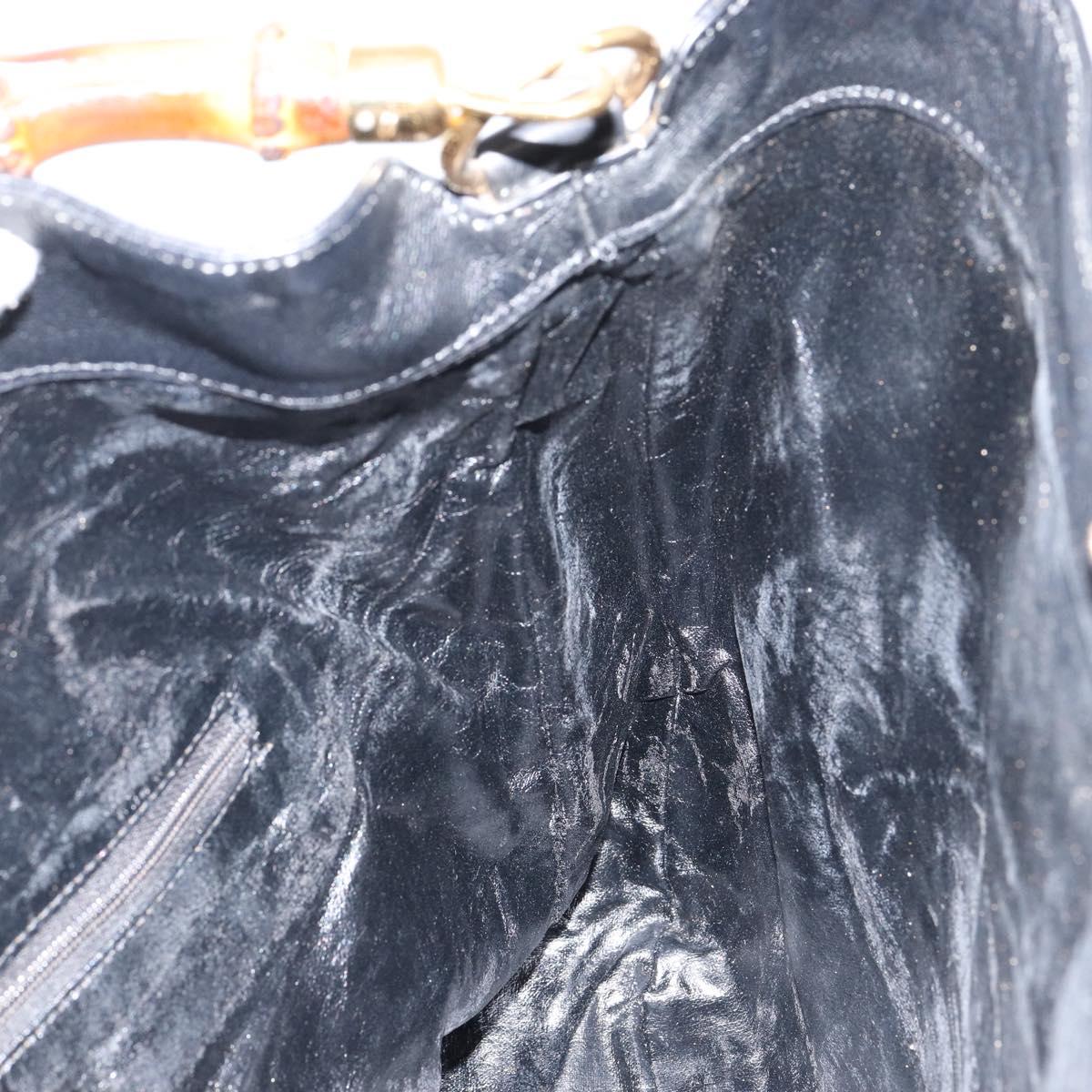 GUCCI Bamboo Shoulder Bag Leather Black Gold Auth ep12014