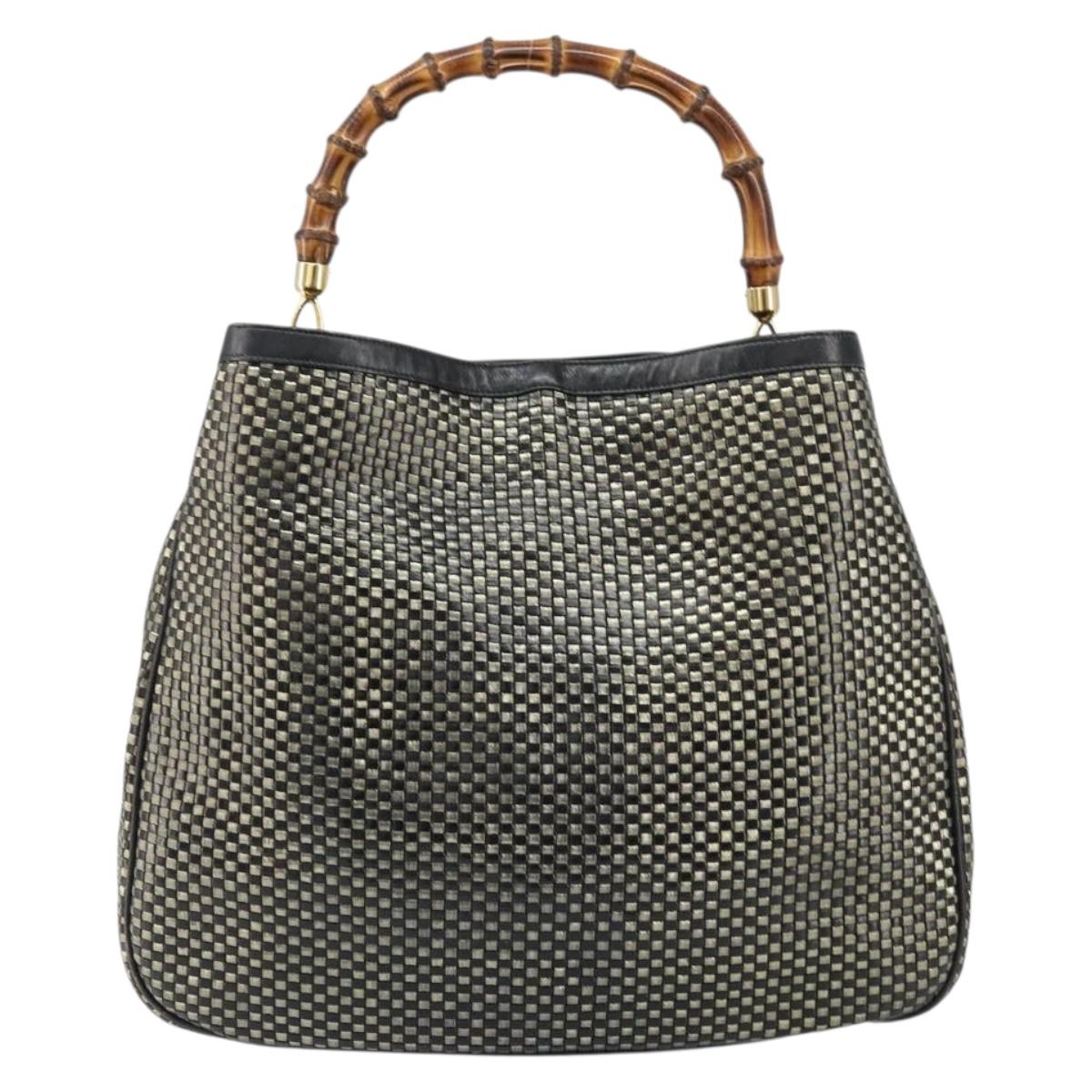 GUCCI Bamboo Shoulder Bag Leather Black Gold Auth ep12014