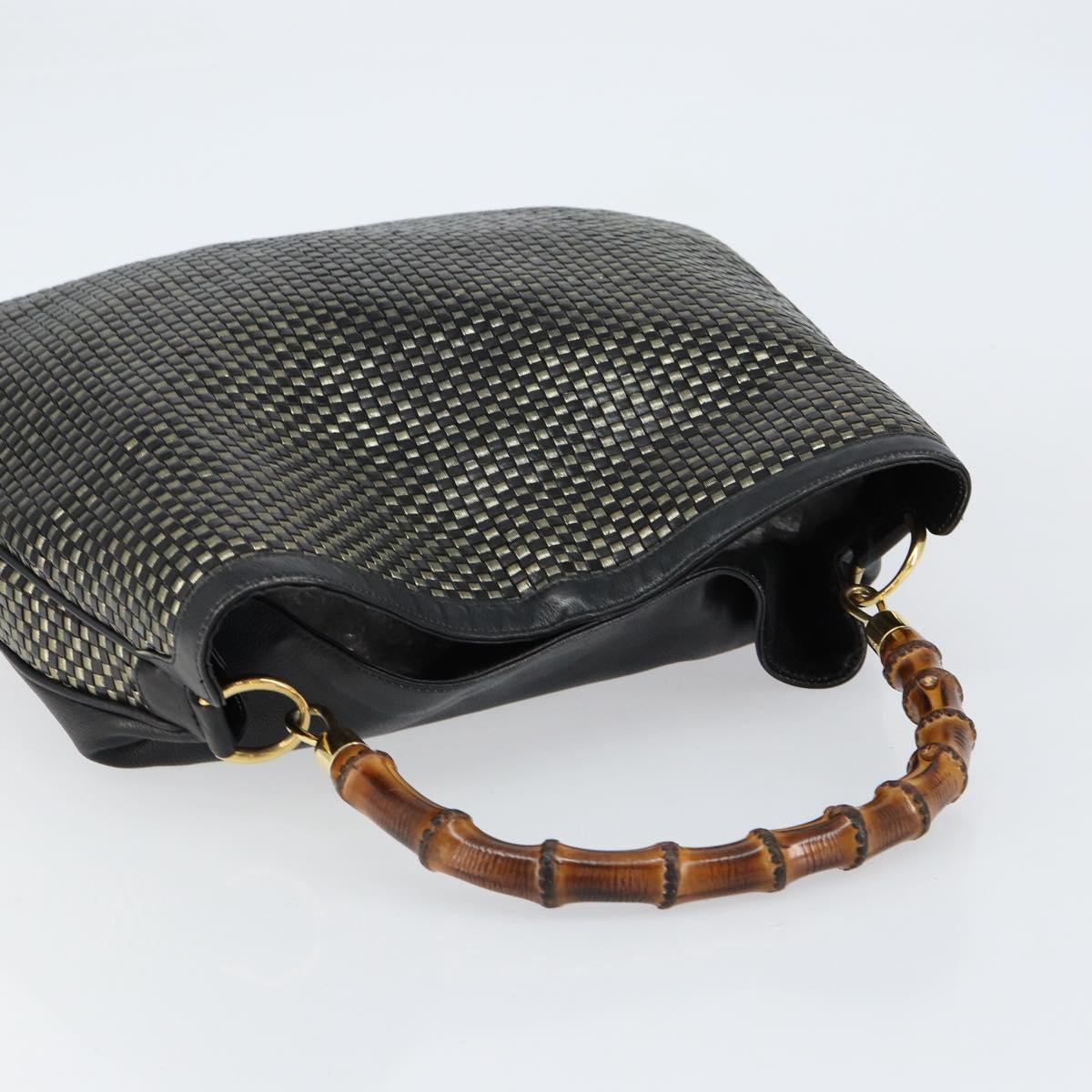 GUCCI Bamboo Shoulder Bag Leather Black Gold Auth ep12014