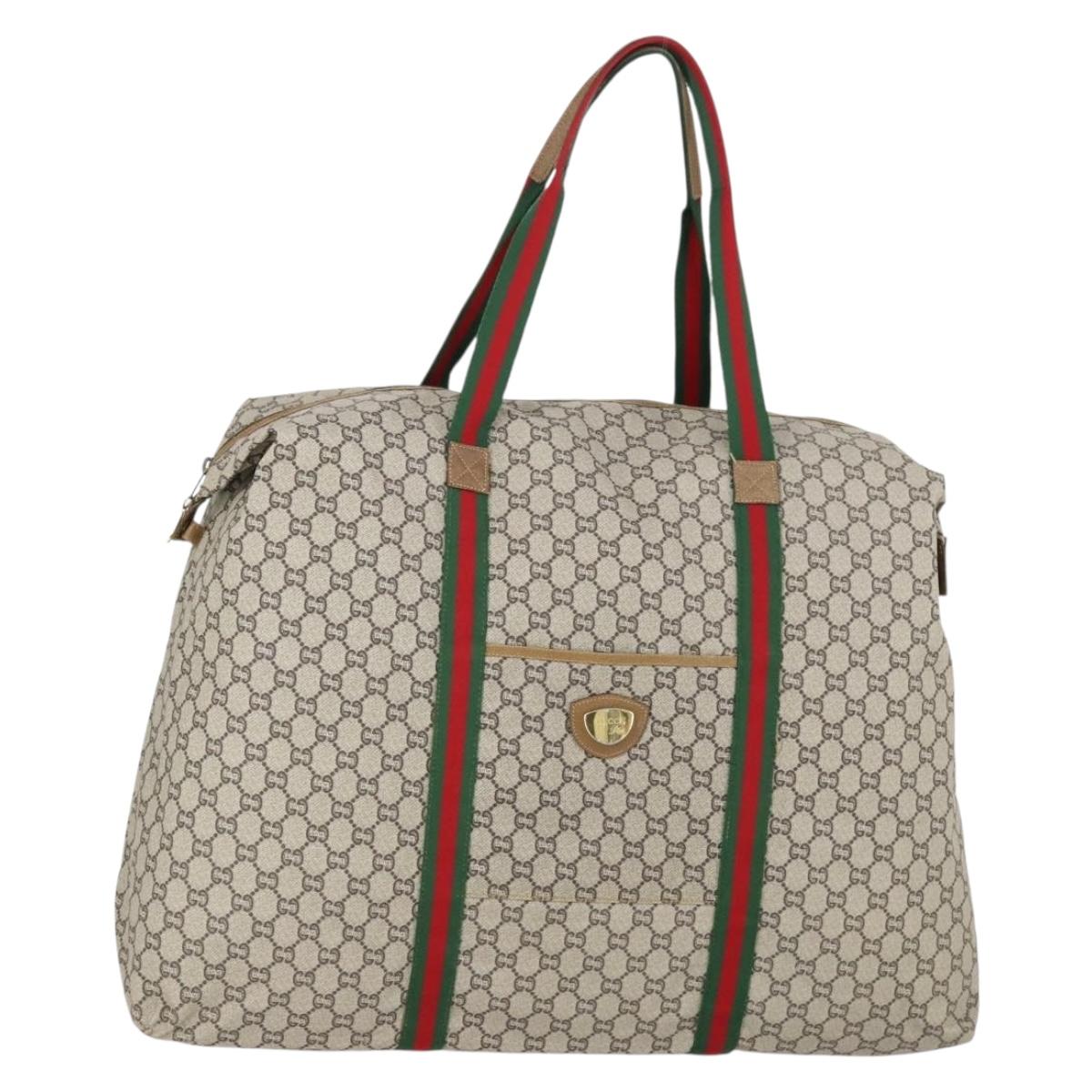 GUCCI GG Plus Supreme Web Sherry Line Boston Bag PVC Beige Auth ep12016