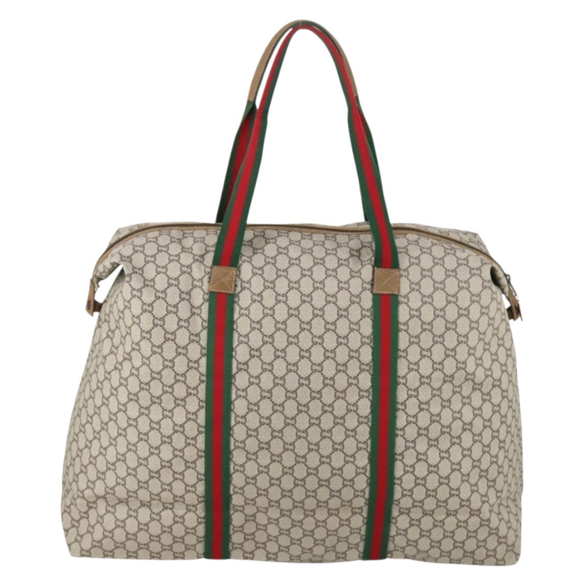 GUCCI GG Plus Supreme Web Sherry Line Boston Bag PVC Beige Auth ep12016