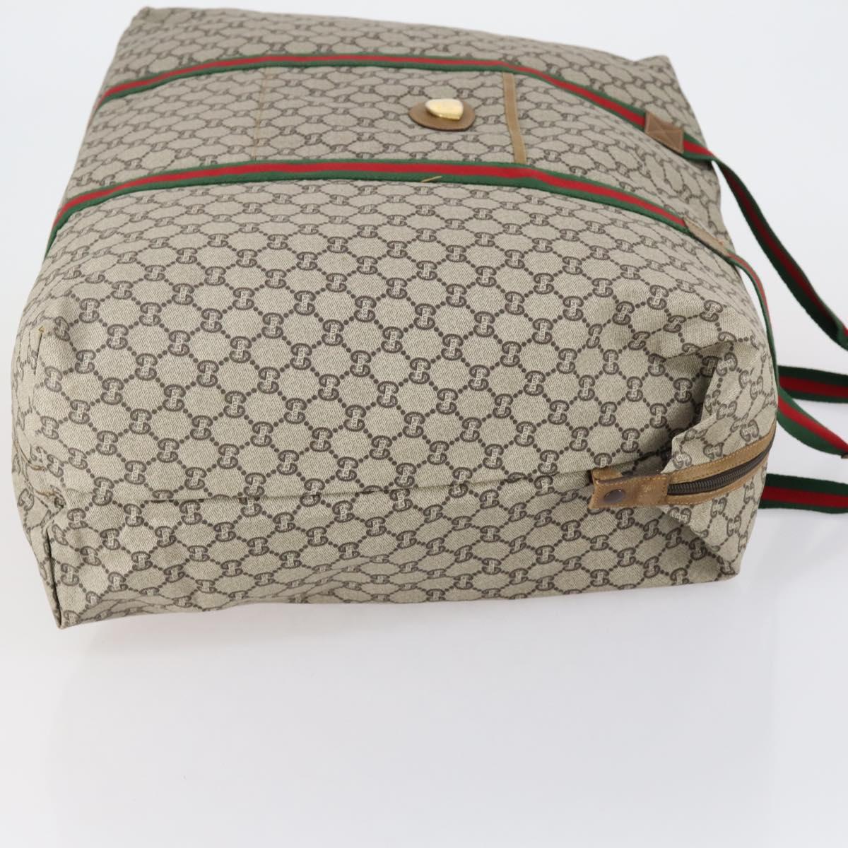 GUCCI GG Plus Supreme Web Sherry Line Boston Bag PVC Beige Auth ep12016