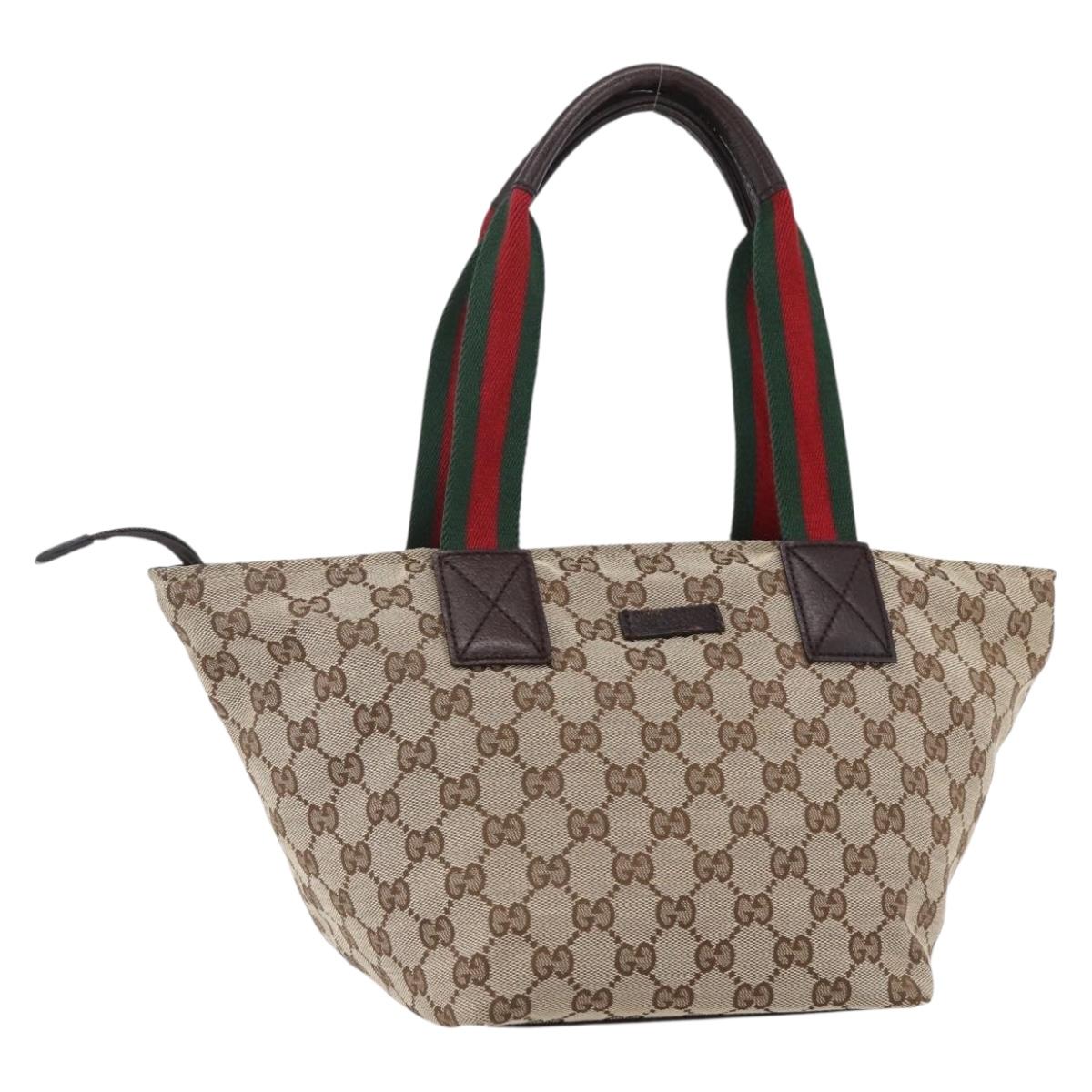 GUCCI GG Canvas Web Sherry Line Hand Bag Beige Red 131228 Auth ep12017