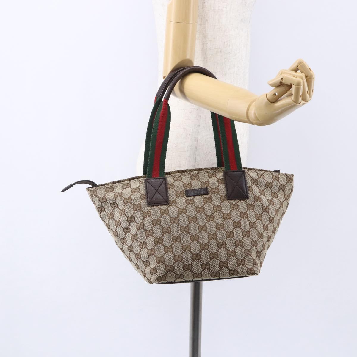 GUCCI GG Canvas Web Sherry Line Hand Bag Beige Red 131228 Auth ep12017