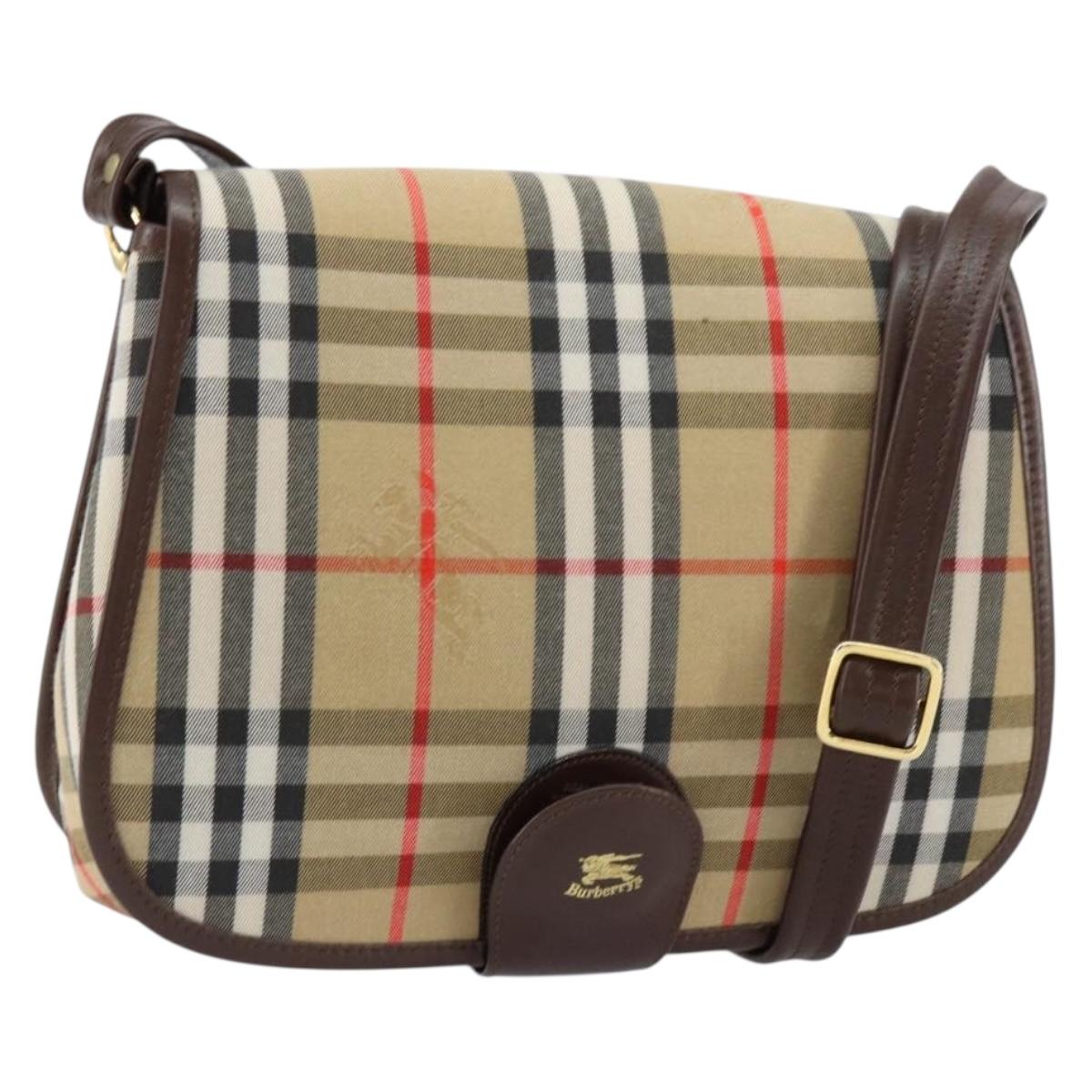 Burberrys Nova Check Shoulder Bag Canvas Beige Gold Auth ep12026