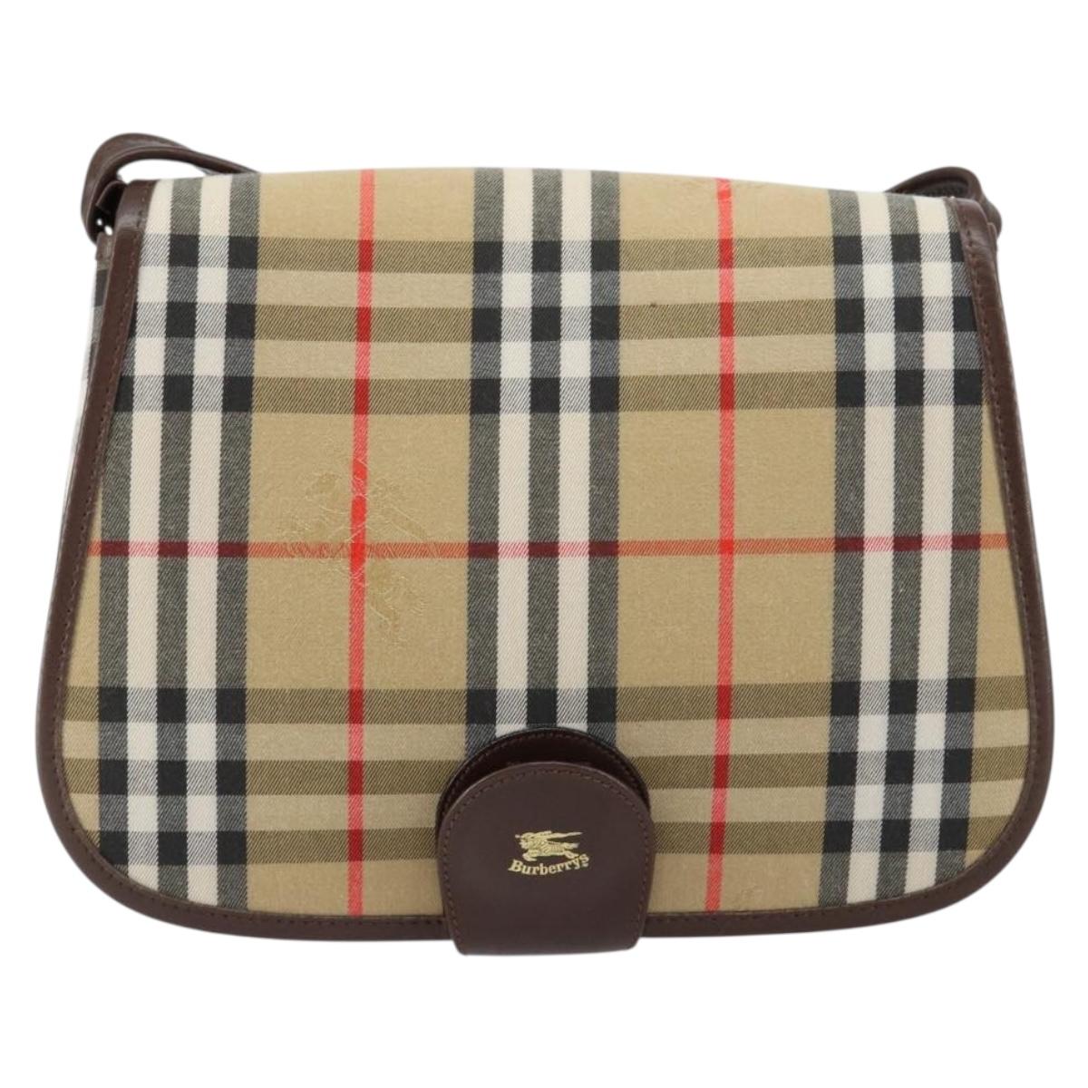 Burberrys Nova Check Shoulder Bag Canvas Beige Gold Auth ep12026